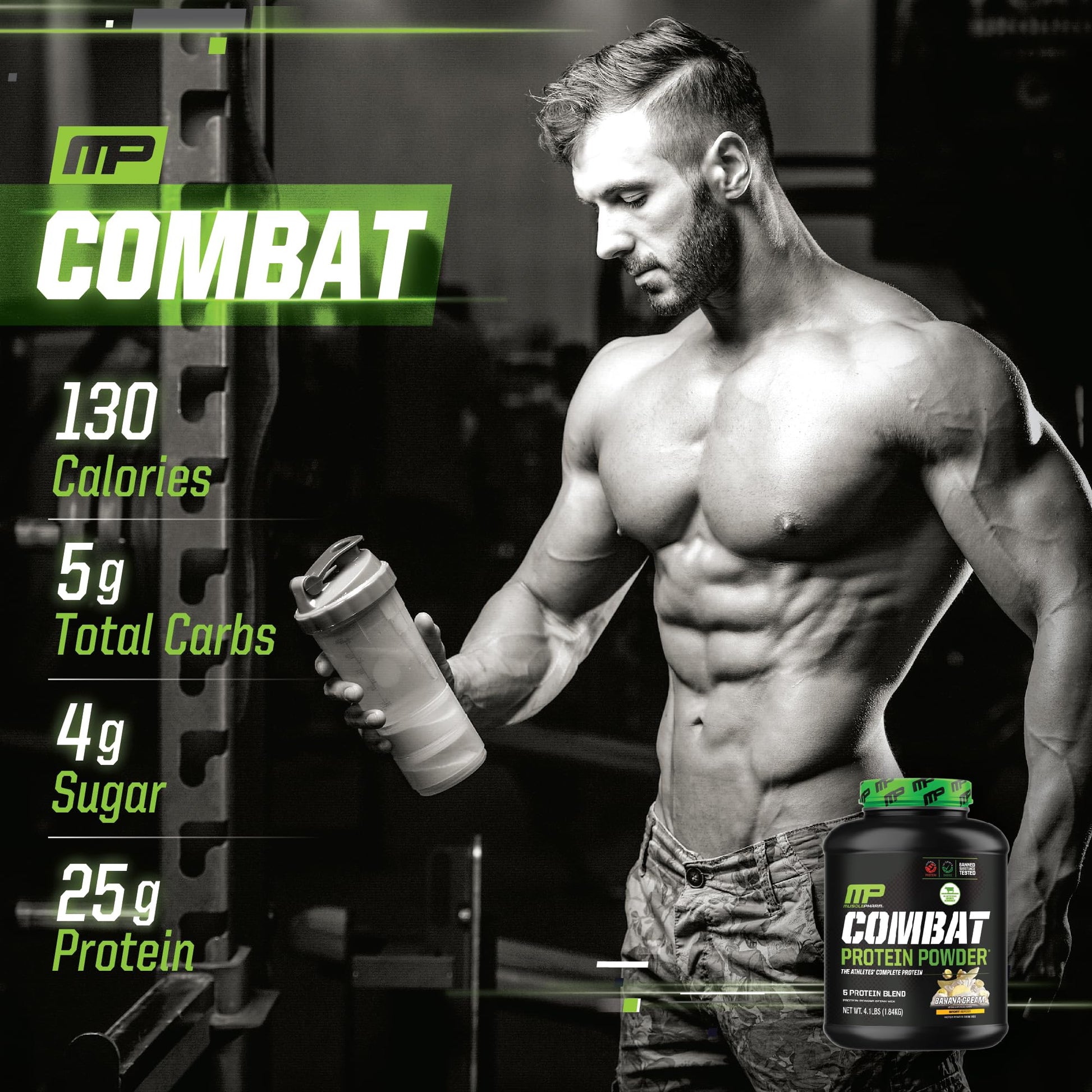 MusclePharm Combat Protein Powder, Banana Cream - 4 lb - Gluten Free - 52 Servings Muscle Pharm Au supplements