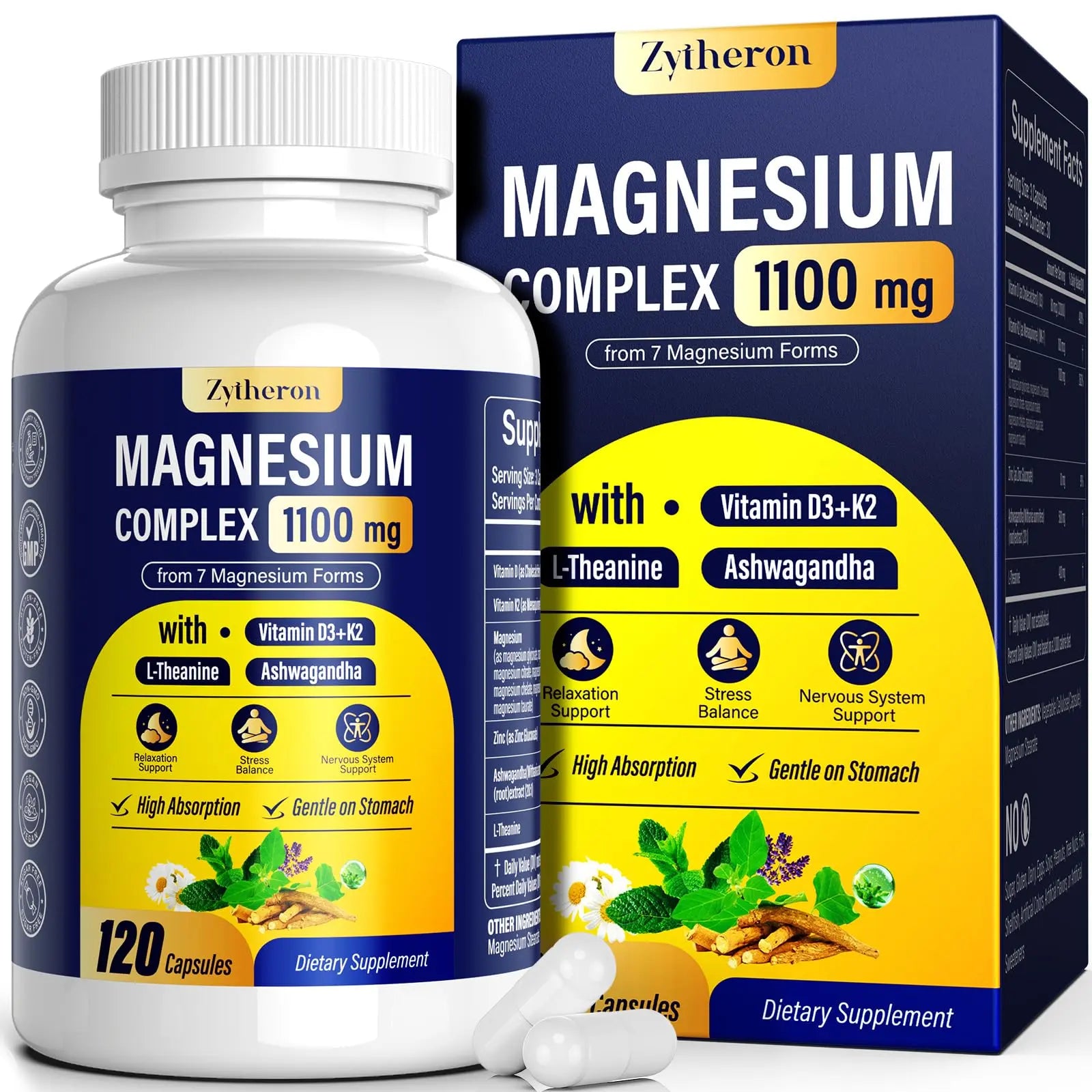 Magnesium Complex for Women & Men 1100mg, 7-in-1 Magnesium Supplement with Ashwagandha & L-Theanine for Calm & Sleep Support, High Absorption, Vegan 120 Capsules Zytheron Au supplements