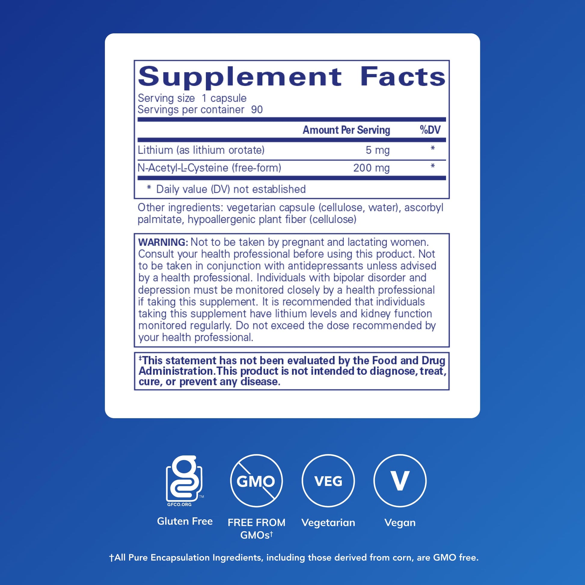 Pure Encapsulations Lithium Orotate 5 mg - Brain Support Supplement - with N-Acetyl-L-Cysteine (NAC) for Memory & Brain Behavior* - Gluten Free & Non-GMO - 90 Capsules Pure Encapsulations Au supplements