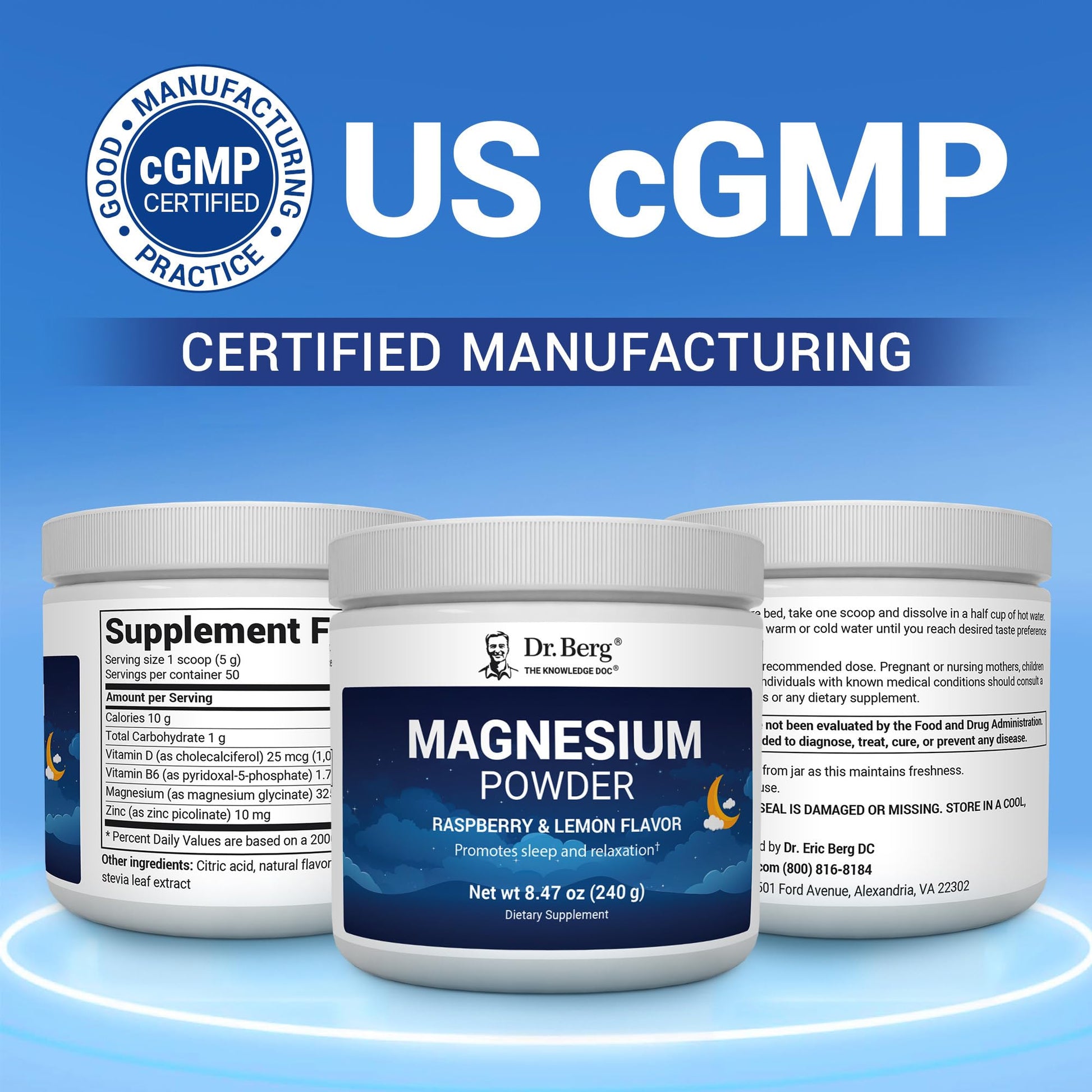Dr. Berg Magnesium Glycinate Powder for Sleep, Relaxation, & Stress Relief - Now Includes Vitamin D3 & Zinc - Delicious Raspberry & Lemon Flavor (50 Servings) Magnesium Powder - Magnesium Drink Powder Dr. Berg Nutritionals Au supplements