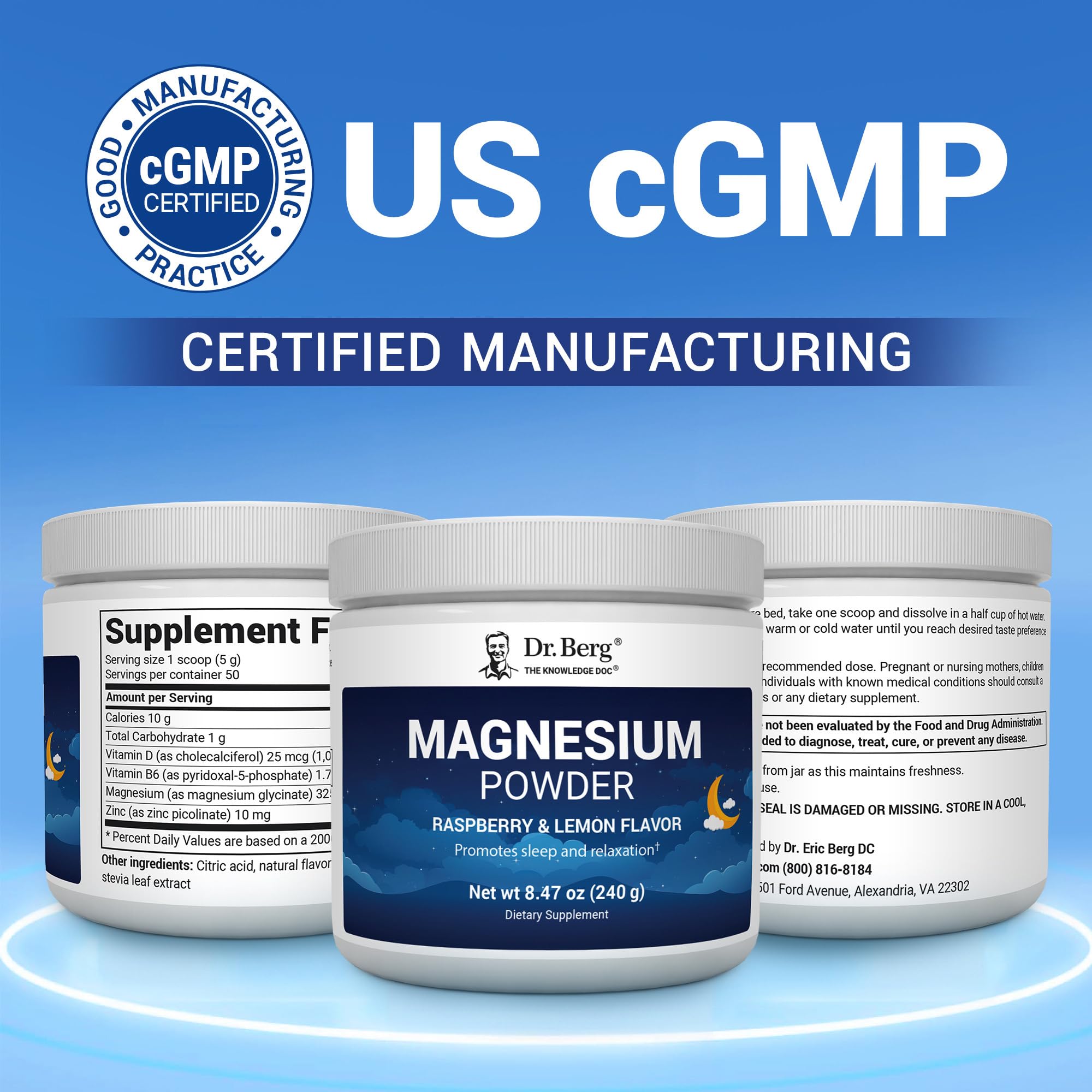 Dr. Berg Magnesium Glycinate Powder for Sleep, Relaxation, & Stress Relief - Now Includes Vitamin D3 & Zinc - Delicious Raspberry & Lemon Flavor (50 Servings) Magnesium Powder - Magnesium Drink Powder Dr. Berg Nutritionals Au supplements