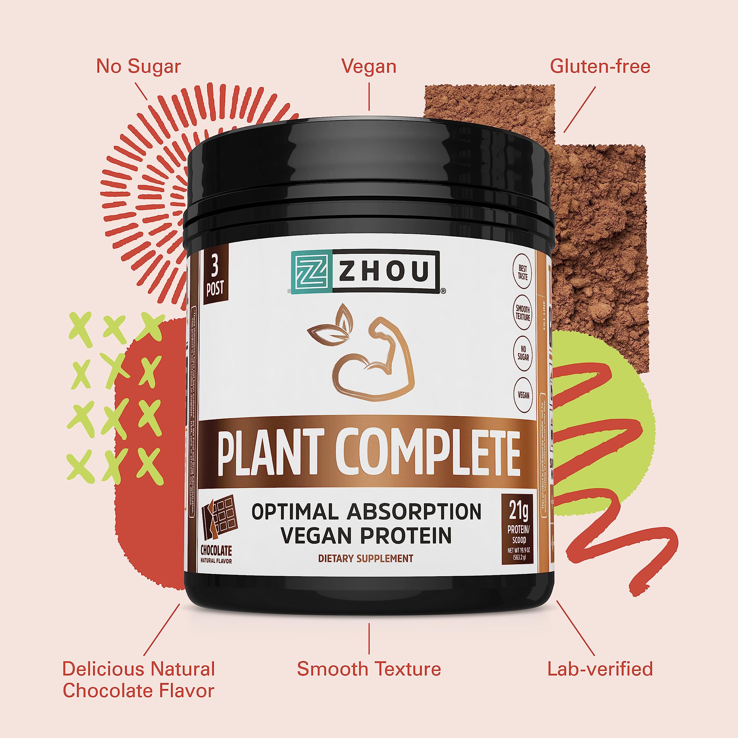 Zhou Nutrition Plant Based Vegan Protein Powder, Best Absorption Digest Score, Complete Zhou Nutrition Au supplements