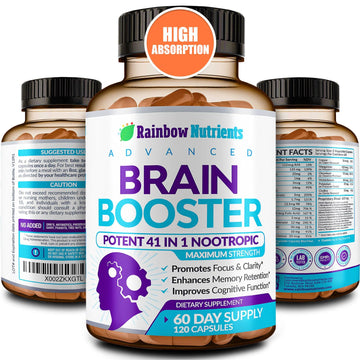 40-in-1 Brain Booster Supplements for Memory, Focus, Clarity, Energy, Performance | Natural Nootropic Brain Support Supplement with DMAE, Bacopa Monnieri & More | For Men & Women | 120 V Capsules Rainbow Nutrients, LLC Au supplements