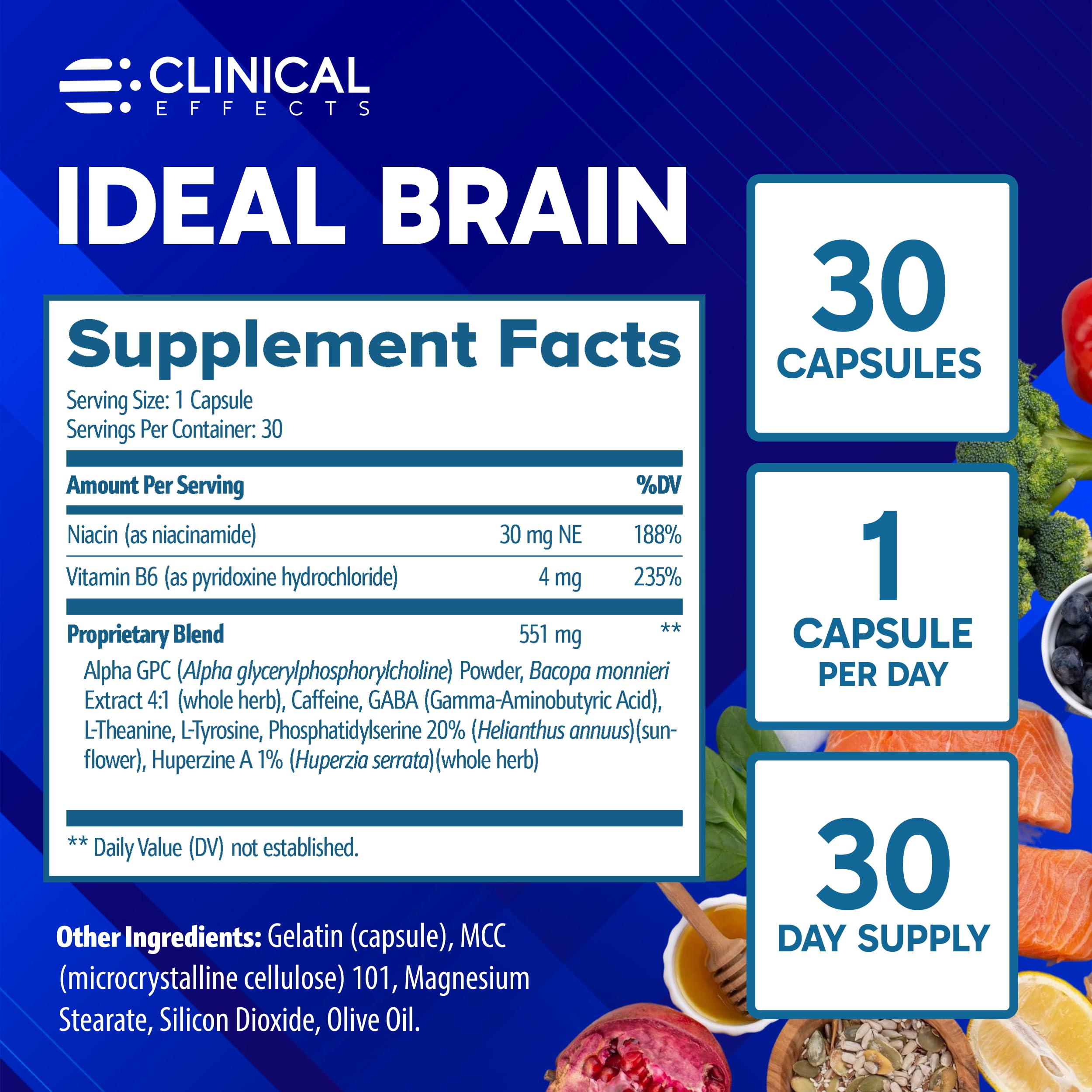Clinical Effects Ideal Brain - Dietary Supplement for Nootropic Focus and Memory Support - 30 Capsules - B Vitamins, GABA, Alpha-GPC - Helps Support Mental Focus, and Optimal Brain Function Clinical Effects Au supplements