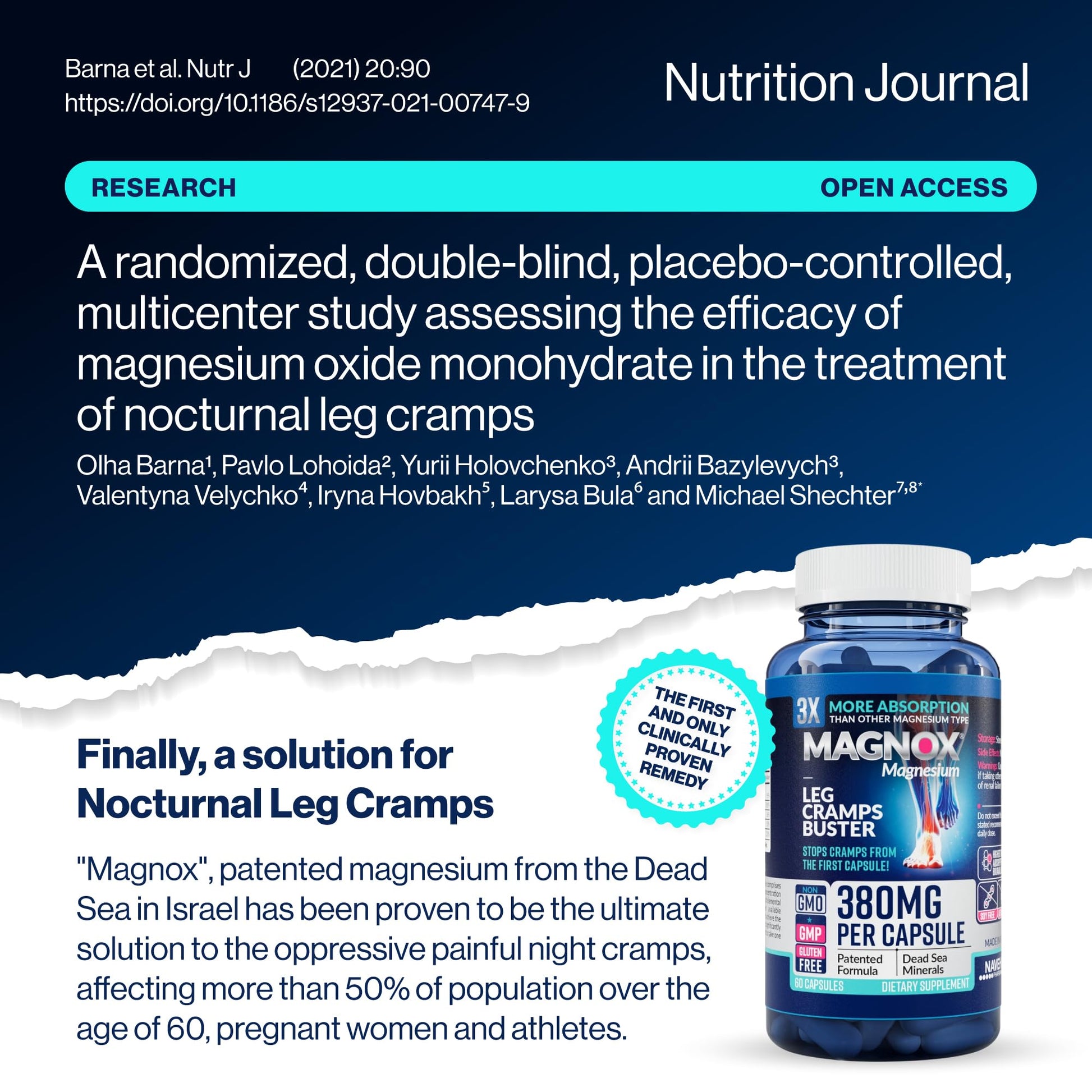 MAGNOX® Buster | Patented Clinically Tested 380mg Magnesium Supplement for Spasms & Leg Cramps at Night | One Capsule a Day for Almost Full Dosage | 3X More Absorption | Dead Sea Minerals (60 Caps) MAGNOX Au supplements