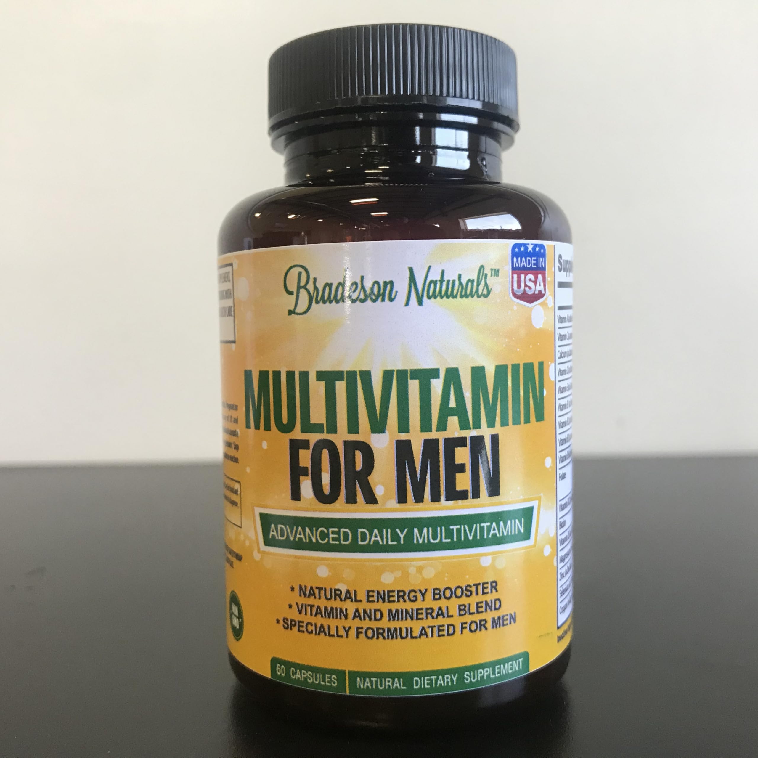 Bradeson Naturals Men's Multivitamin Supplement for Energy, Focus and Performance. Mens Vitamins A, C, D, E & B12, Zinc, Calcium, Magnesium & More. Multi Vitamin 60 Capsules Made in The USA Bradeson Naturals Au supplements