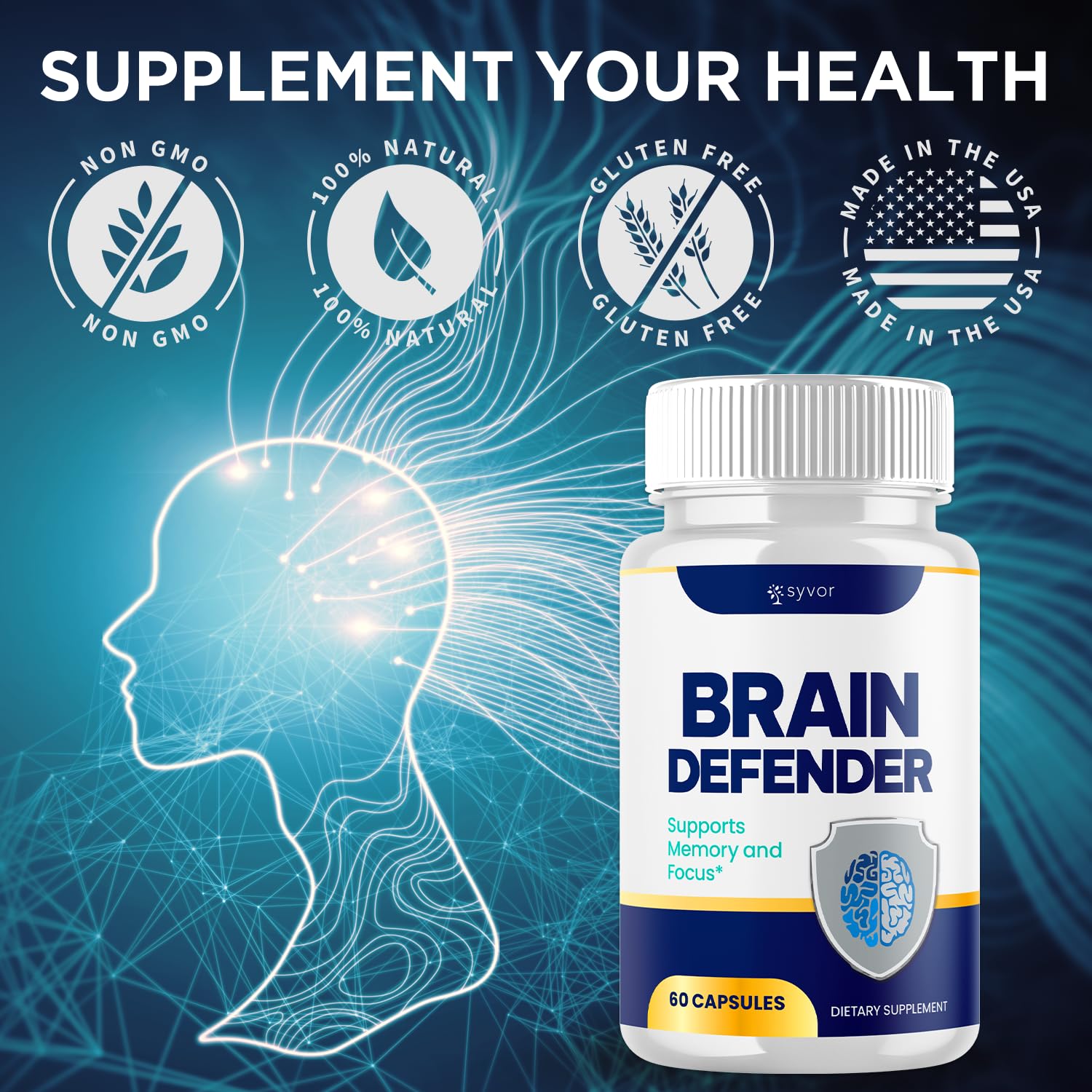 (2 Pack) Brain Defender Supplement Pills, Official Brain Defender Advanced Formula Nootropic Capsules, All Natural Health and Wellness Support Formula Maximum Strength Braindefender (120 Capsules) Syvor Au supplements