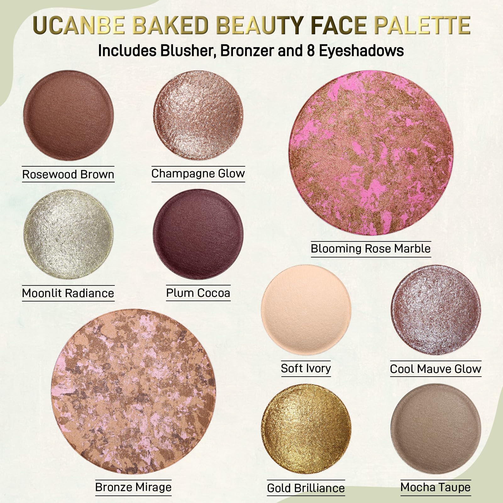 UCANBE Full Size Baked Makeup Palette Set - Include Blush, Bronzer, 8 Eyeshadows & Brushes, Pigmented All-in-One Face & Eye Compact Powder Beauty Holiday Gift Kit for Starter & Pros, Travel Friendly UCANBE Au supplements