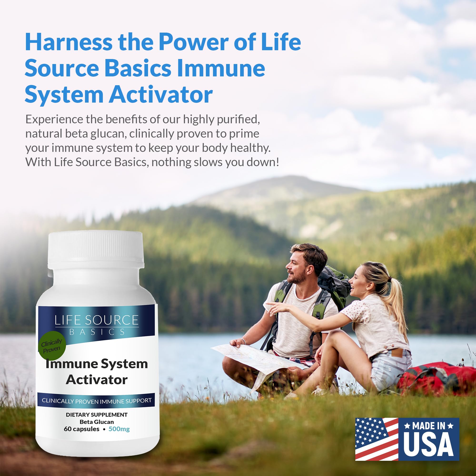 Life Source Basics Immune System Support Activator - High Purity Beta 1,3/1,6 Glucan - Immunity and Vitamin Supplement Non-GMO & Vegan Friendly for Men & Women, Gluten-Free 500 mg - 60 Capsules L LIFE SOURCE BASICS Au supplements