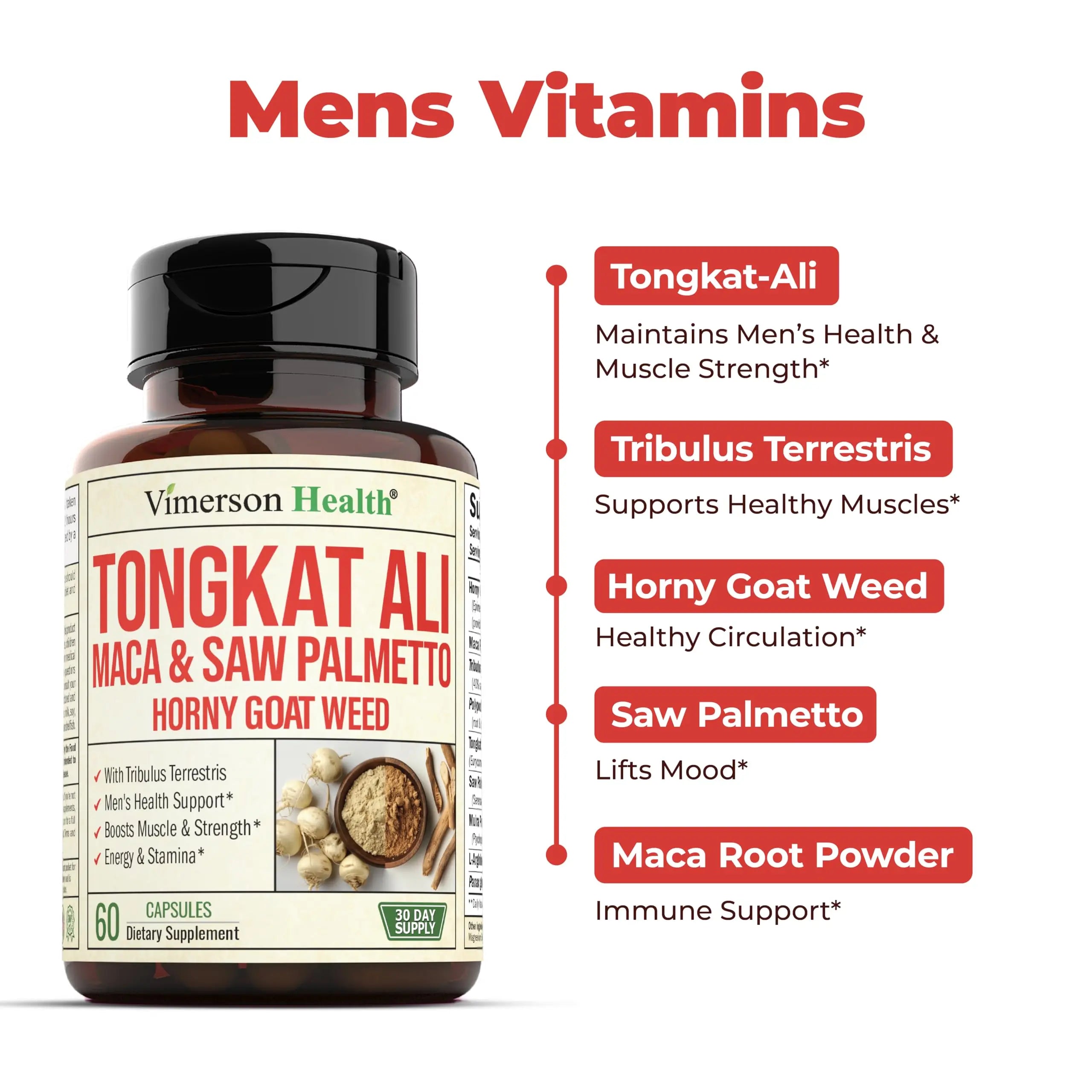 Vimerson Health Multivitamin for Men & Tongkat Ali for Men with Horny Goat Weed, Maca Root Powder, Tribulus Terrestris, Saw Palmetto Extract Vimerson Health Au supplements