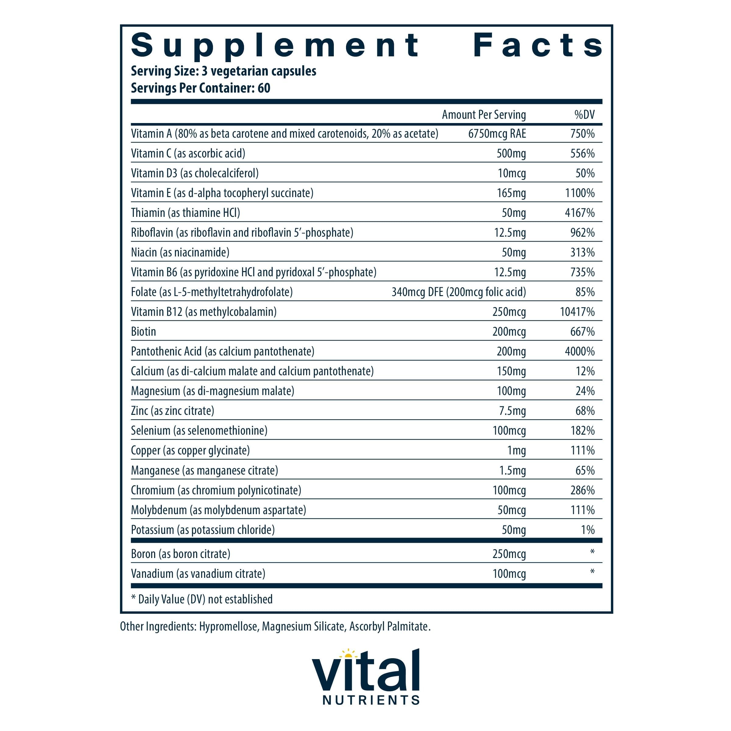 Vital Nutrients Multi-Nutrients (No Iron or Iodine) - Comprehensive Vegetarian Daily Multivitamin and Mineral Formula with Potent Antioxidants* - Gluten, Dairy, Soy Free - Non-GMO - 180 Capsules Vital Nutrients Au supplements