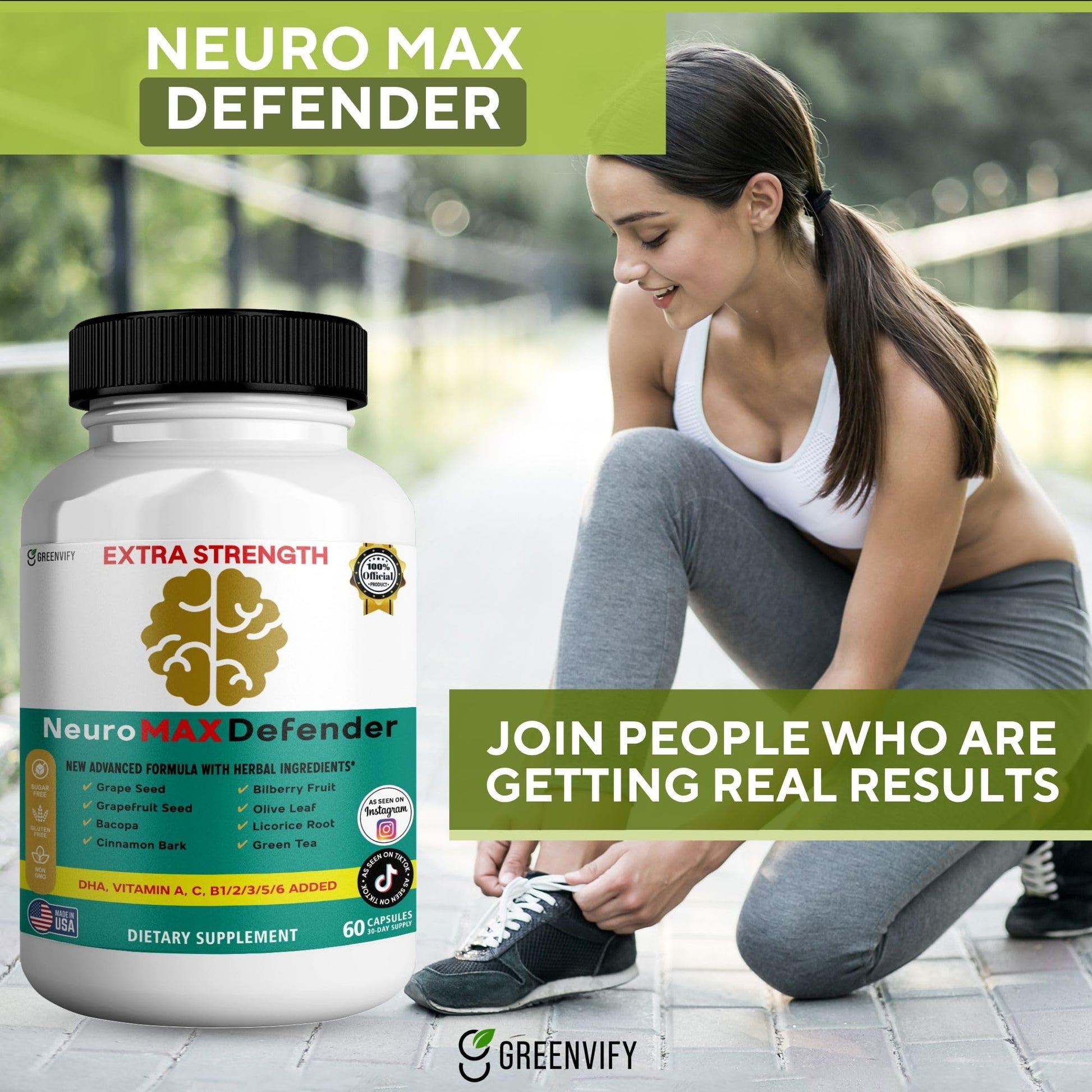 GREENVIFY NeuroMAX Defender Extra Strength Brain Support Supplement with Herbal Blend, 60 Capsules, DHA, B12, Vitamins A C D E, Selenium, 30-Day Supply (1) GREENVIFY Au supplements