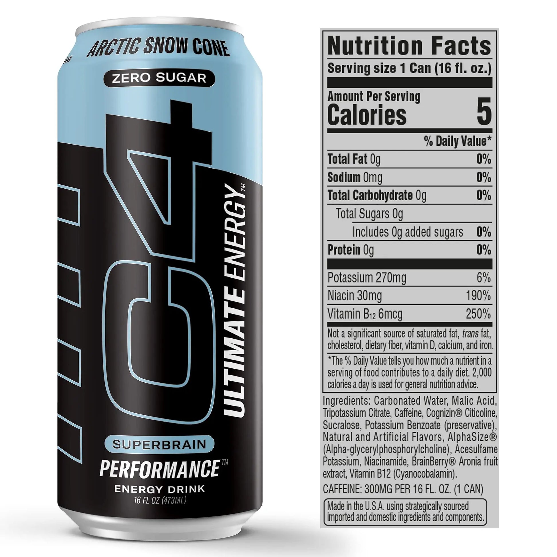 C4 Ultimate Sugar Free Energy Drink 16oz (Pack of 24) | Arctic Snow Cone | Pre Workout Cellucor uk supplements