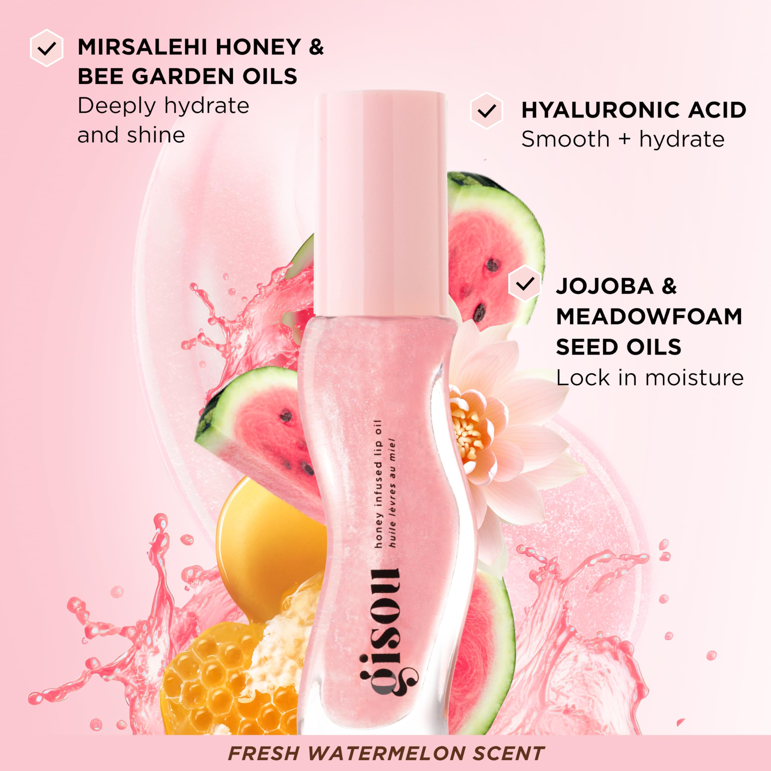 Gisou Honey Infused Hydrating Lip Oil, Nourishing Lip Moisturizer for Dry Lips (Watermelon Sugar) Gisou Au supplements