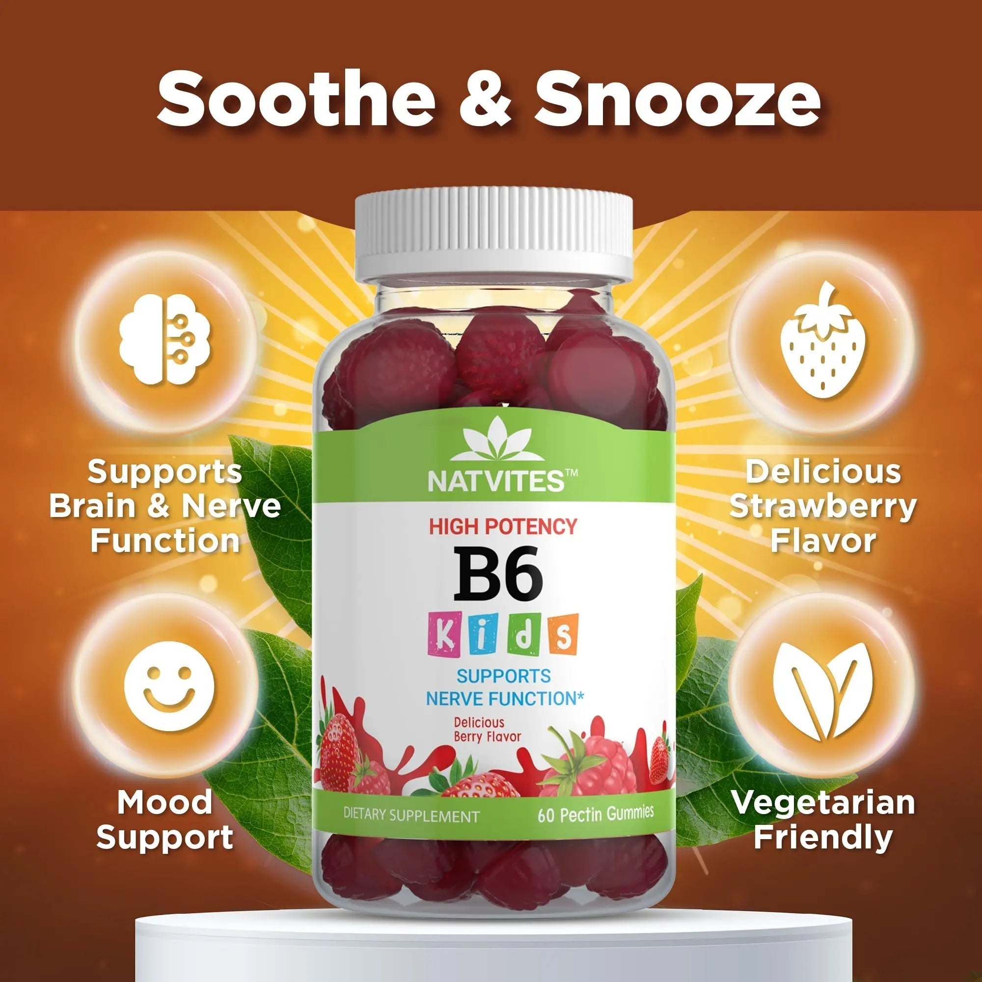 Natvites High-Potency Vitamin B6 Gummies for Kids - Delicious Berry Flavored VIT B6 Vitamins 50mg - Supports Nerve Function - Vegetarian Gluten Free Non-GMO Children's 50 mg B 6 Supplement (60 Count) Natvites Au supplements