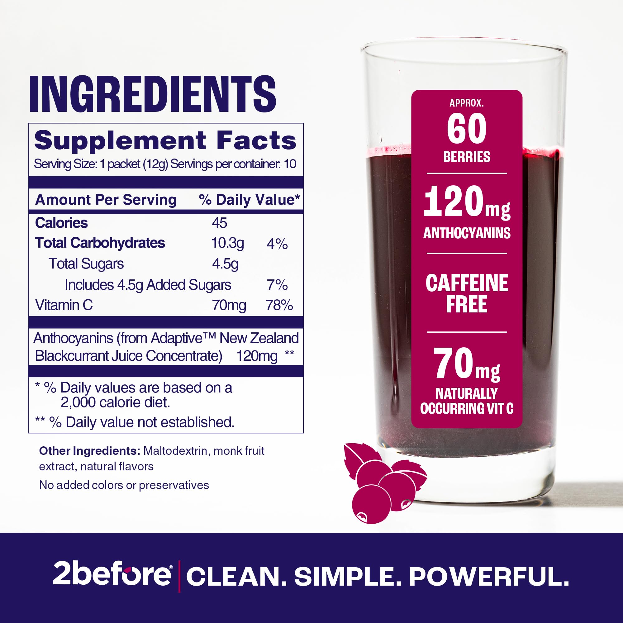 2before Blackcurrant I All Natural Vegan Pre Workout, with 120mg Caffeine I Clean Energy 2before Au supplements