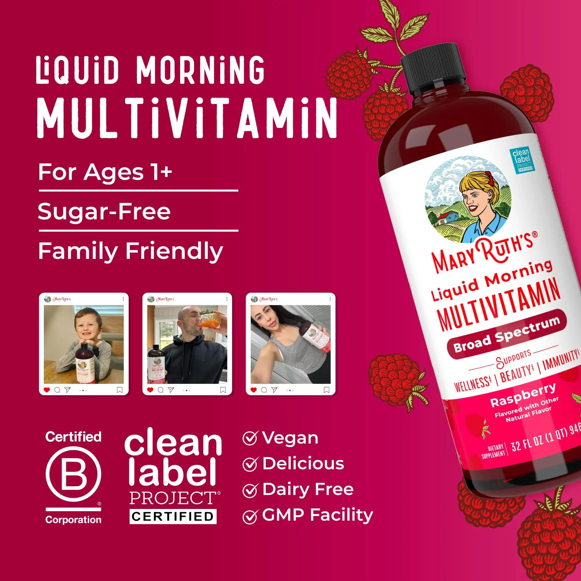 MARYRUTH'S Liquid Morning Multivitamin for Women, Men & Kids | Vitamin A C D E B6 B12 Biotin Zinc | Beauty | Vegan | Non-GMO | Gluten Free | 32 Servings MARYRUTH'S Au supplements