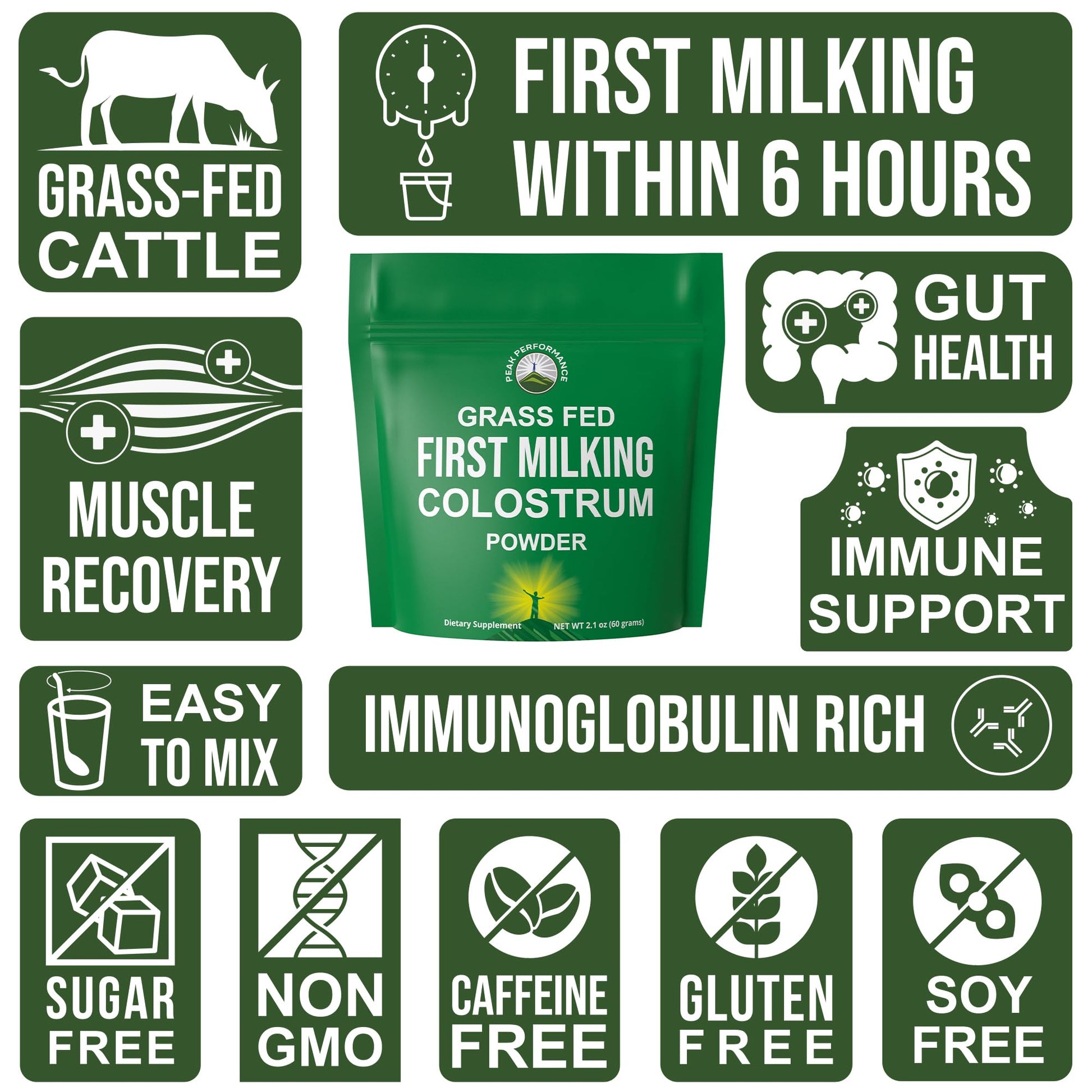 First Milking Colostrum Powder from Grass Fed USA Cows Milked Within 6 Hours of Giving Birth to Get the Most Bioactive Nutrients. High Immunoglobulin Non-GMO Bovine Colostrum Supplement for Humans Peak Performance Au supplements