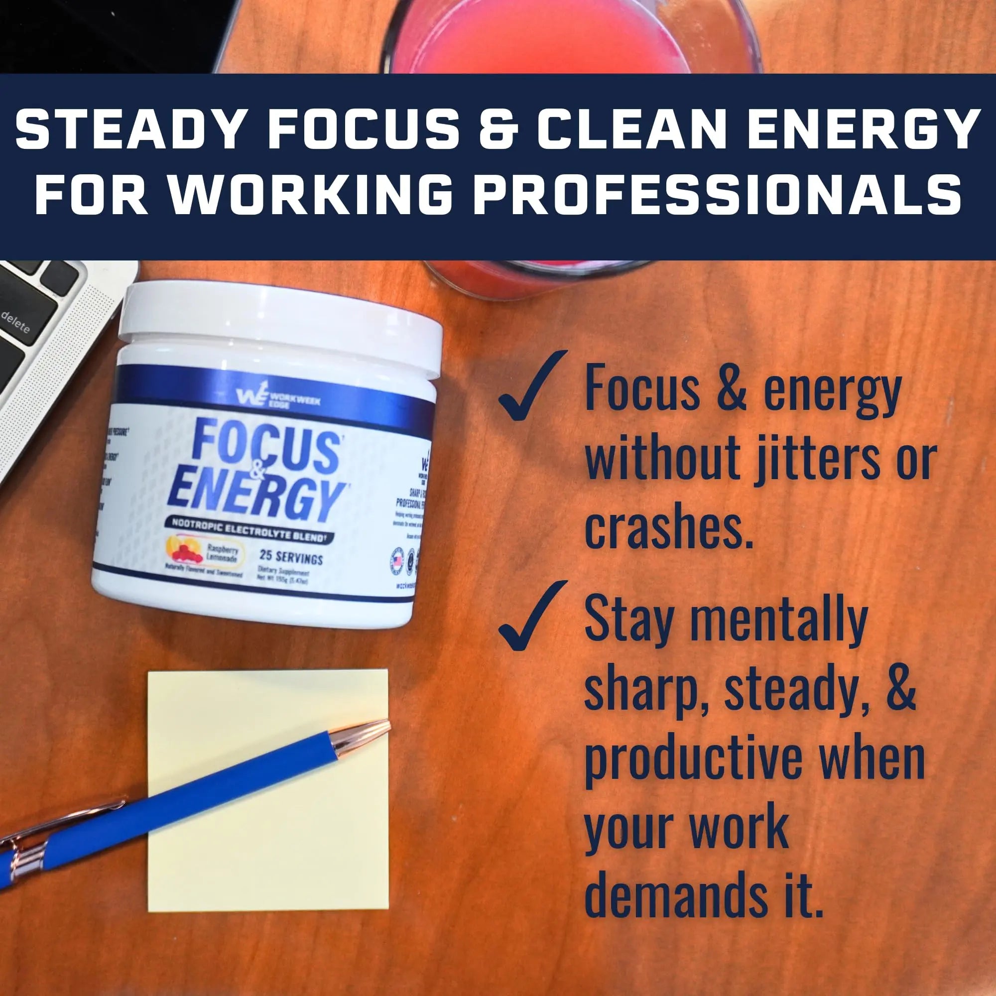 Workweek Edge Focus & Energy Drink Mix Powder – Zero Sugar, 100mg Caffeine + L-Theanine + L-Tyrosine Calm Nootropic Supplement for Steady Focus & Clean Energy – (25 Servings) Workweek Edge Au supplements