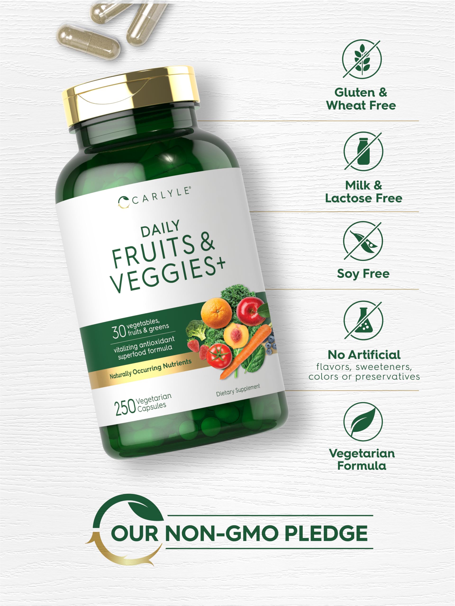 Carlyle Fruits and Veggies Supplement | 250 Capsules | Made with 30 Fruits and Vegetables | Vegetarian, Non-GMO, Gluten Free Superfood Formula Carlyle Au supplements