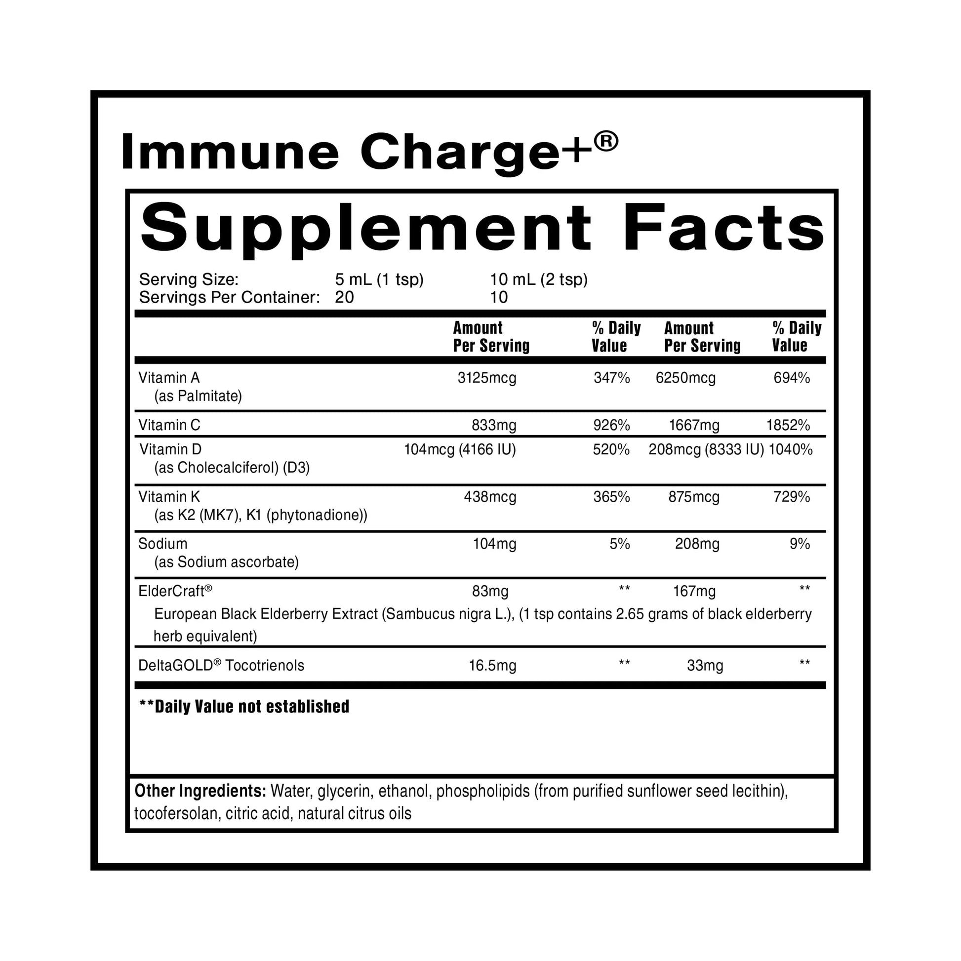 Quicksilver Scientific Immune Charge+ - Elderberry with 10,000 IU Vitamin D3, 25,000 Vitamin A, C, E, K1 & K2 for Immune Health & Lung Support (100ml) Quicksilver Scientific Au supplements