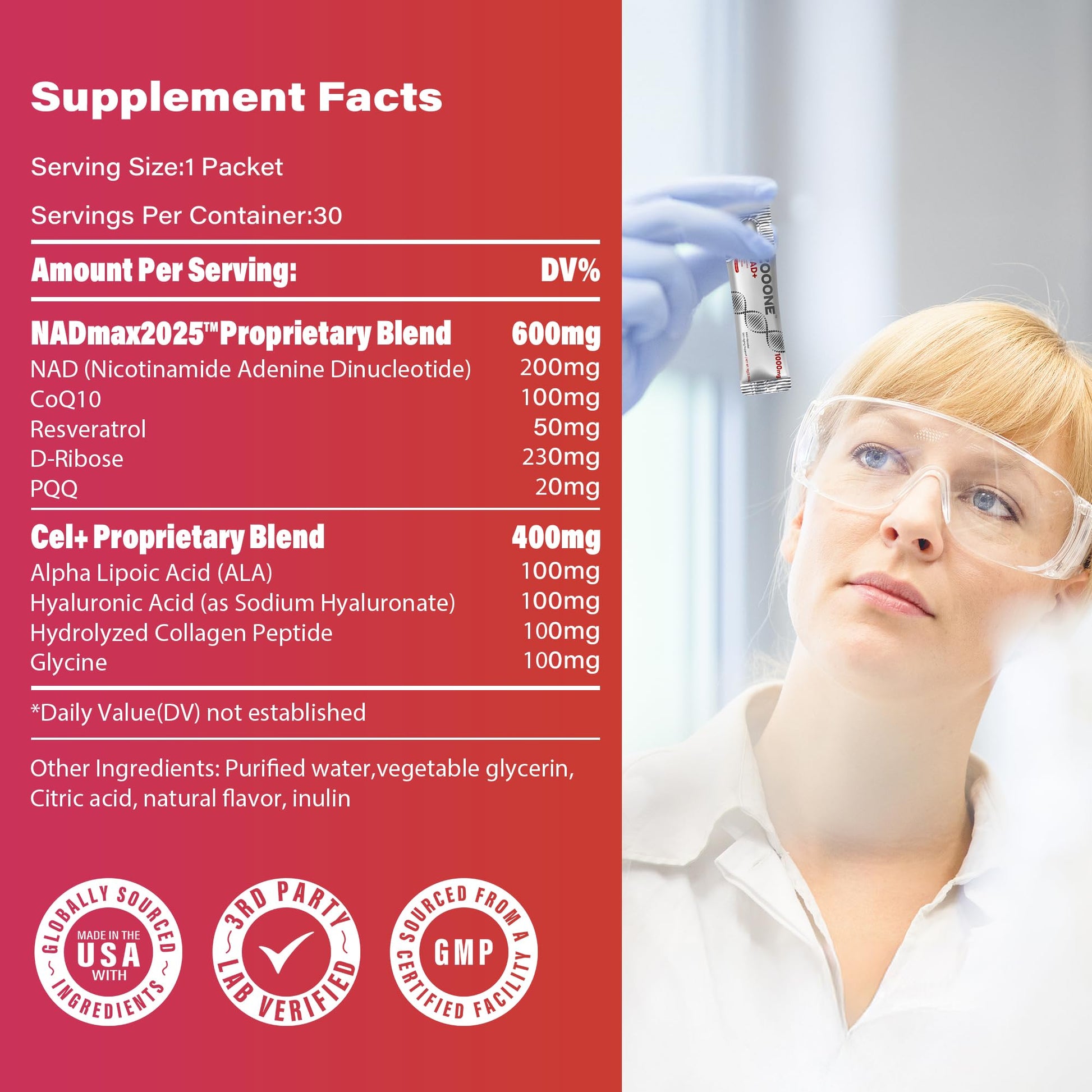zooone NAD+ 1000mg Liquid Packets Supplement - Premium Nicotinamide Riboside & Resveratrol for Cellular Energy,Advanced NAD Booster for Men & Women (30 Pocket) zooone Au supplements