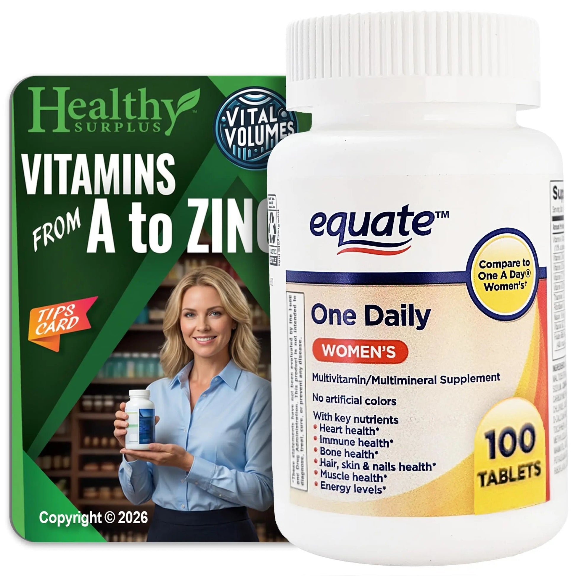 Healthy Surplus Equate One Daily Women's Multivitamin/Multimineral Supplement 100 Tablets and Vital Volumes Vitams Healthy Surplus Au supplements