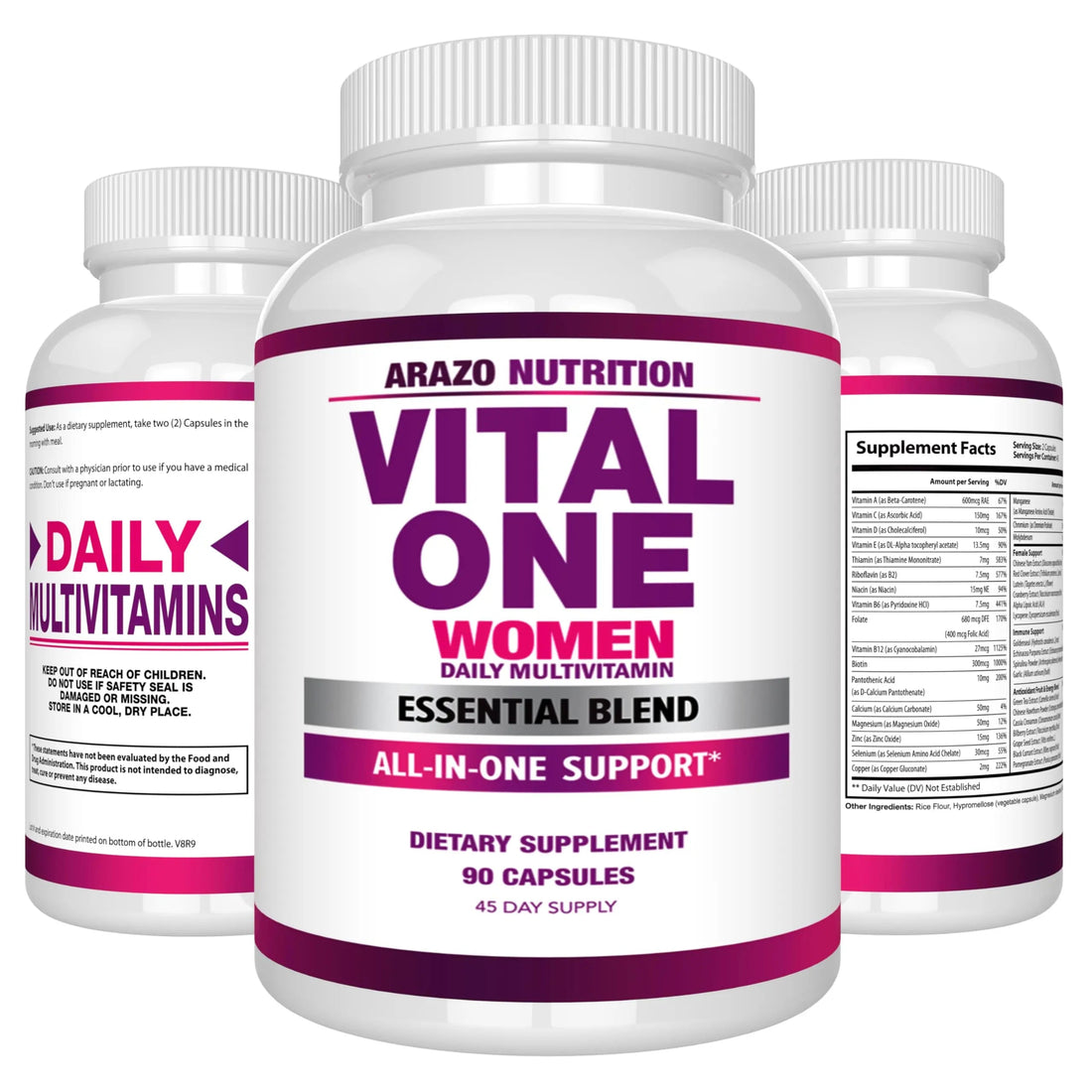 Arazo Nutrition Vital One Multivitamin for Women - Daily Wholefood Supplement - 90 Vegan Capsules Arazo Nutrition uk supplements