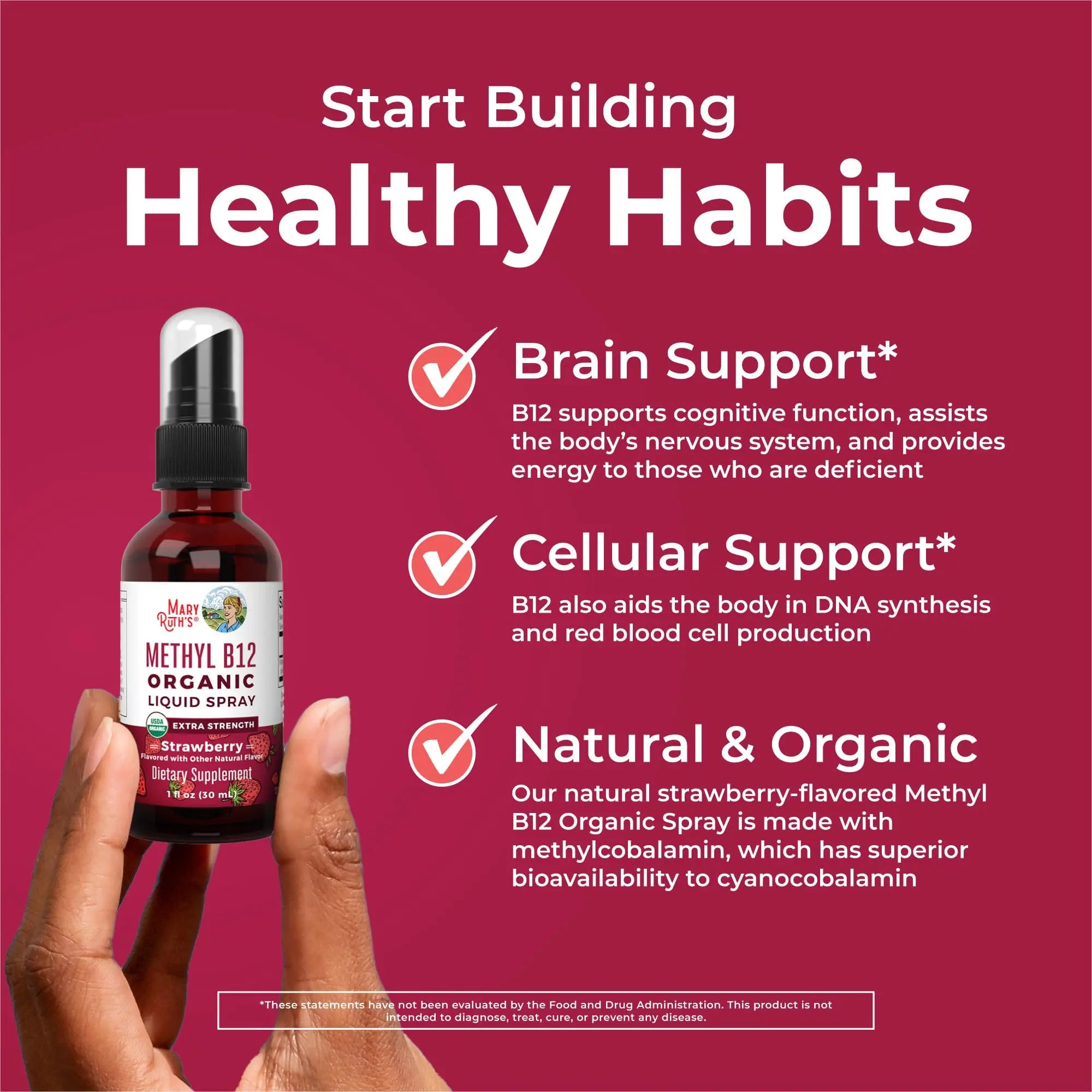 MaryRuth Organics Vitamin B12 Liquid Spray | Vegan, Non-GMO, Gluten-Free | USDA Organic Supplement | Energy & Nervous System Support | B12 Vitamins for Women & Men | 720 mcg | 1 Fl Oz MARYRUTH'S Au supplements