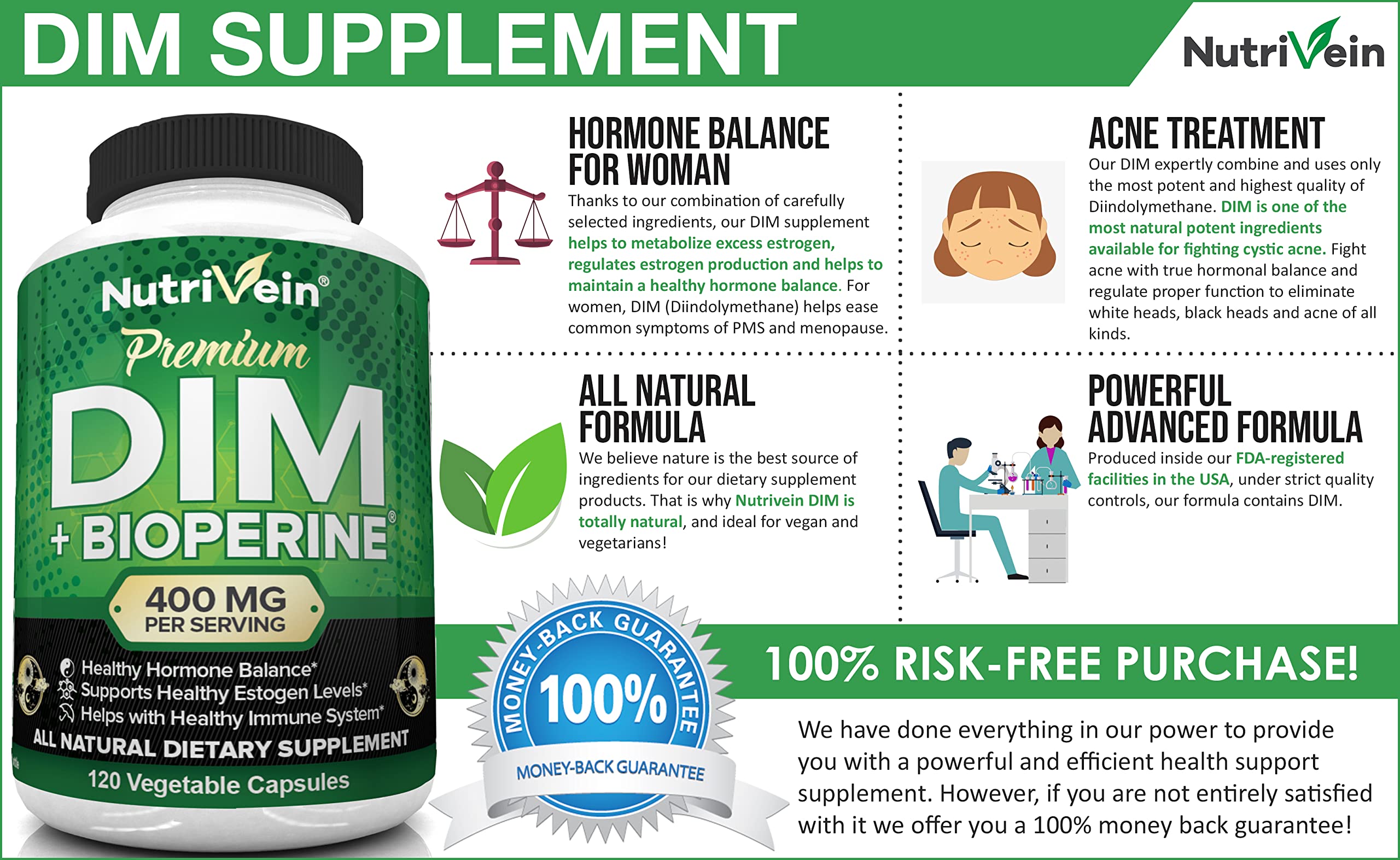 Nutrivein DIM Supplement 400mg Diindolylmethane Plus Bioperine - Maintain Hormone Nutrivein Au supplements
