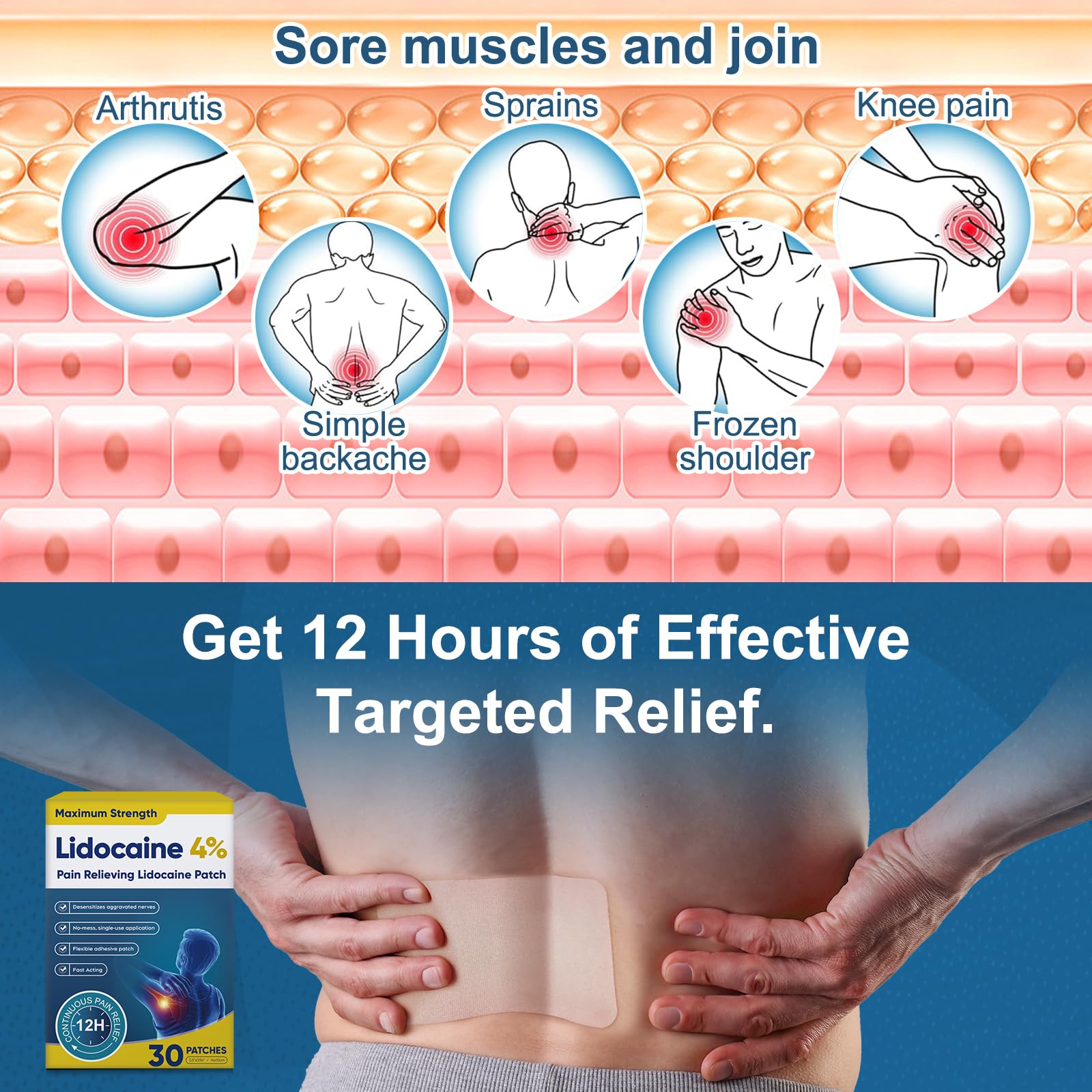 Teemofe 4% Lidocaine Pain Relief Patches – Maximum OTC Strength, Fast-Acting Targeted Relief, 30 Count, for Everyday Muscle & Joint Discomfort - 260130-2 Teemofe Au supplements