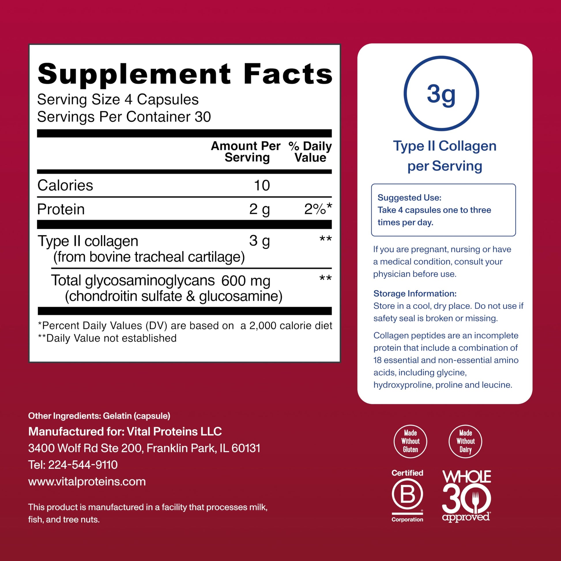 Vital Proteins Cartilage Collagen Pills, Type II Collagen & Chondroitin Sulfate Supplement for Recovery & Healthy Hair, Skin, Nails and Joints - 750 mg Serving with 120 Capsules Vital Proteins Au supplements
