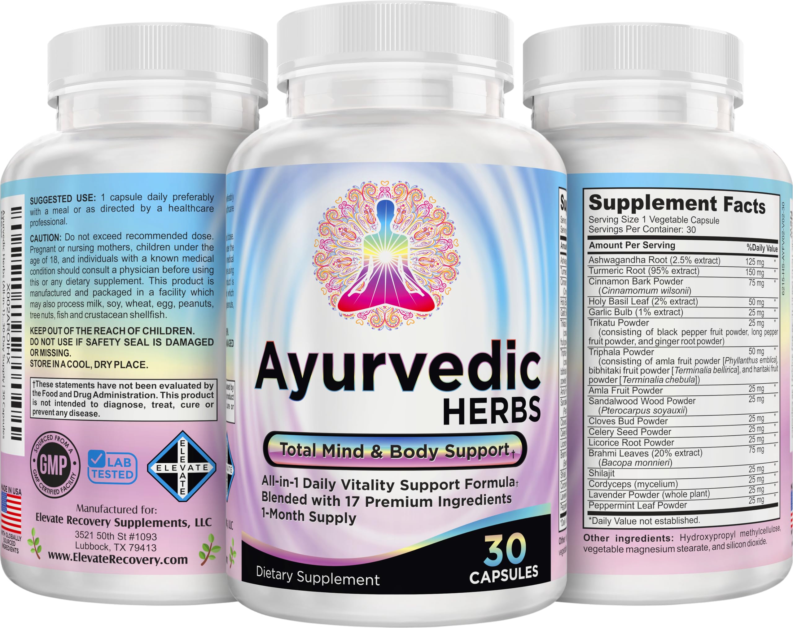 Ayurvedic Herbs 17-in-1 Supplement | Mind & Body Balance | Ayurveda Health Support Blend | Ayurvedic Supplements | 1-Month Supply | 30 Capsules Elevate Recovery Supplements Au supplements