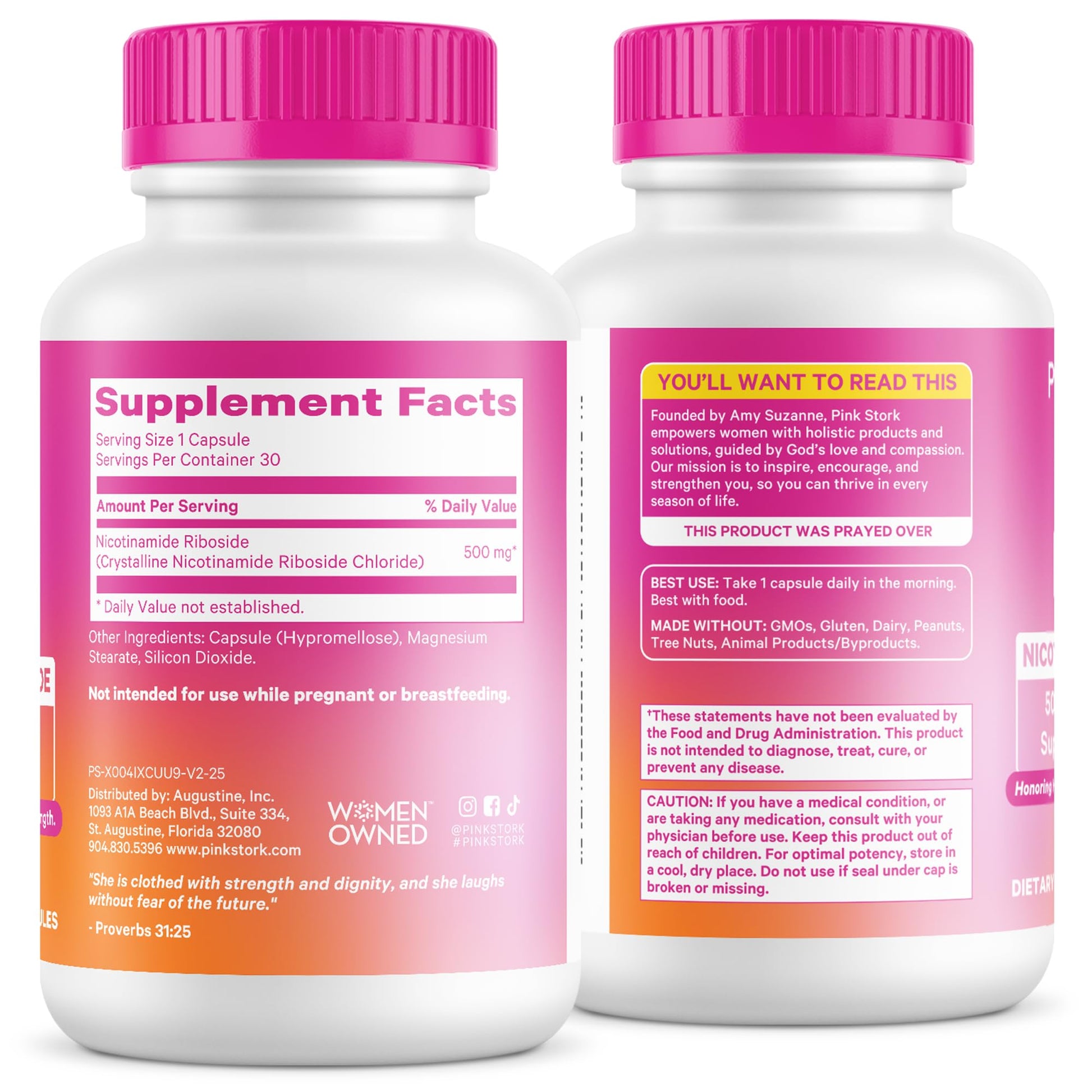 Pink Stork NAD+ Supplement for Women | 500mg Nicotinamide Riboside NR | Clinically-Studied Pure NMN Powder | Brain + Cognitive Support |Energy, Skin Essentials Over 30 | 1 Month Supply Pink Stork Au supplements