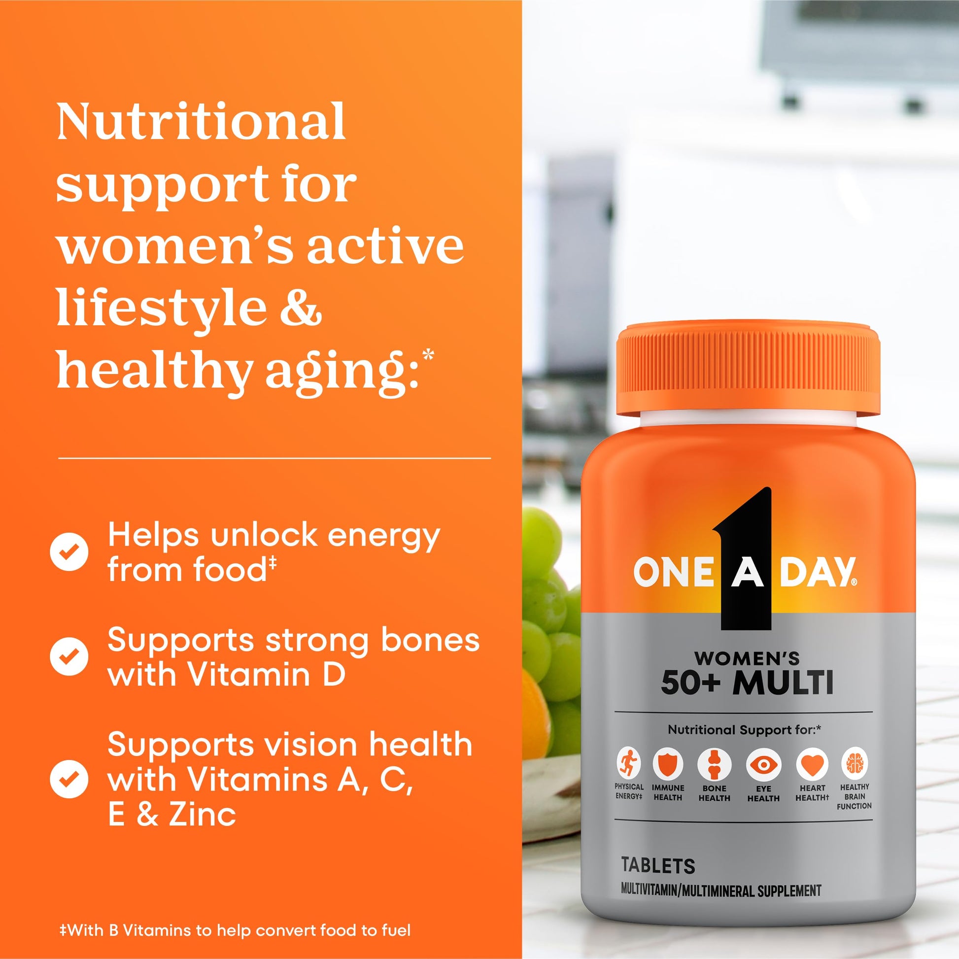 One A Day Multivitamin for Women 50 and Over Tablets, Womens Multivitamin 50 plus with Vitamins D, C, E, Zinc & Biotin, Daily Vitamins ONE A DAY Au supplements