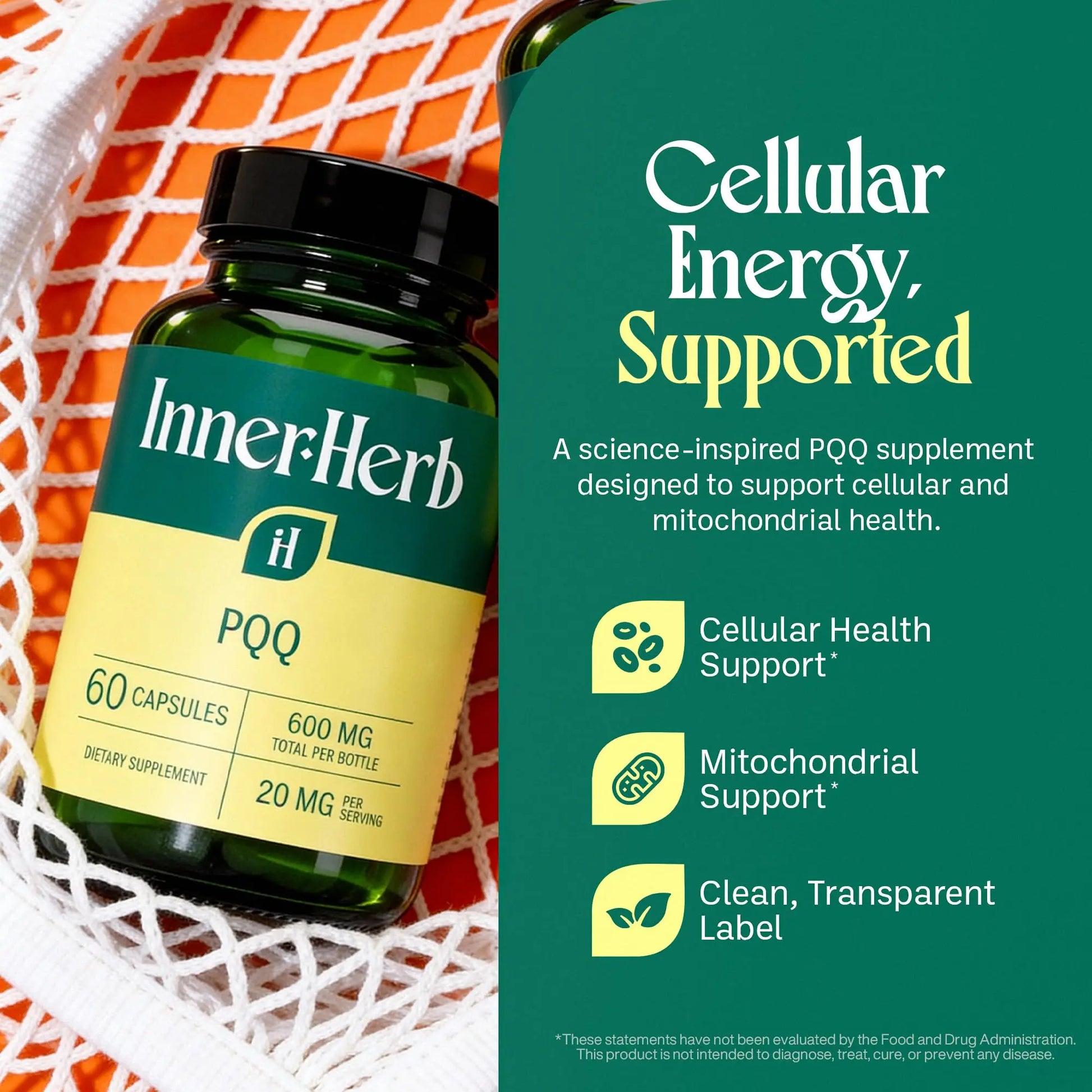 InnerHerb Pyrroloquinoline Quinone PQQ Daily Capsule - Supplement for Adults (60 Capsules, 30 Servings) (20mg Per Serving) InnerHerb Au supplements