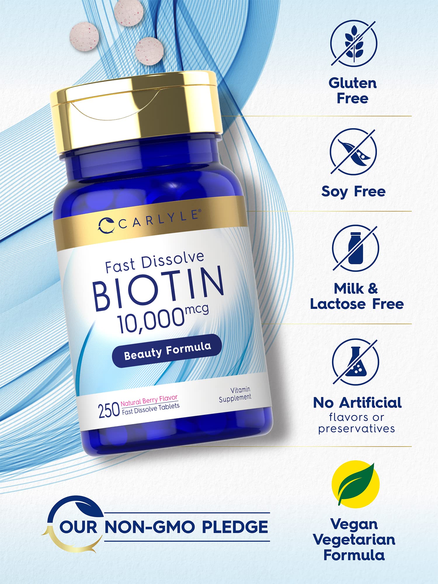 Carlyle Biotin 10000mcg | 250 Fast Dissolve Tablets | Max Strength | Vegetarian, Non-GMO Carlyle Au supplements