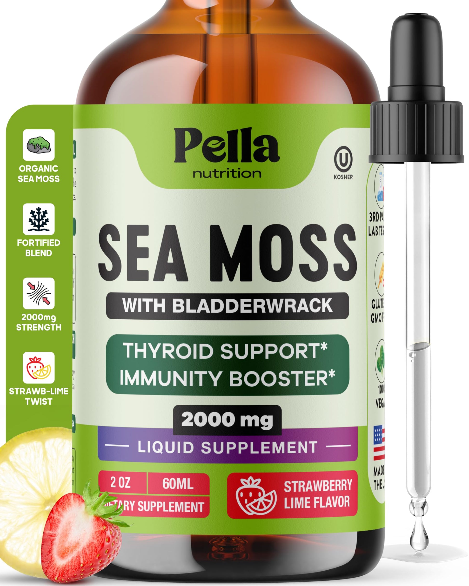 Pella Nutrition Sea Moss Drops with Bladderwrack – 4X Faster Absorption Than Irish Sea Moss Gel Superfood, Gummies, and Capsules – Digestive & Immune Support Supplement (Strawberry Lime, 60mL) Pella Nutrition Au supplements