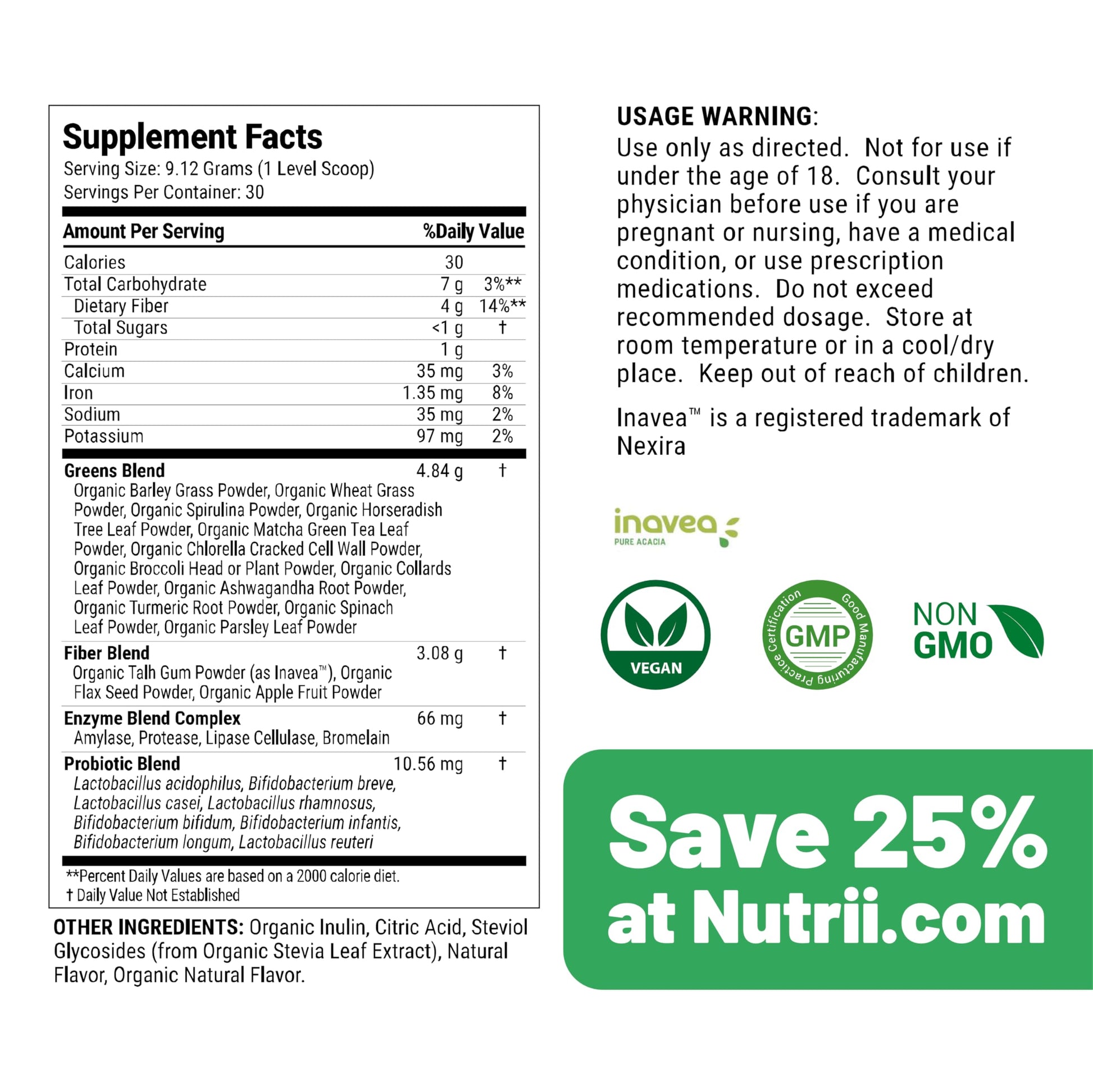 Nutrii Organic Green Immunity Superfood Powder - Soothes Digestion, Boosts Healthy Vitality and Energy. Fast Acting Formula with Probiotics, Enzymes, Turmeric and Ashwagandha (30 Servings Lemon-Mint) Nutrii Au supplements