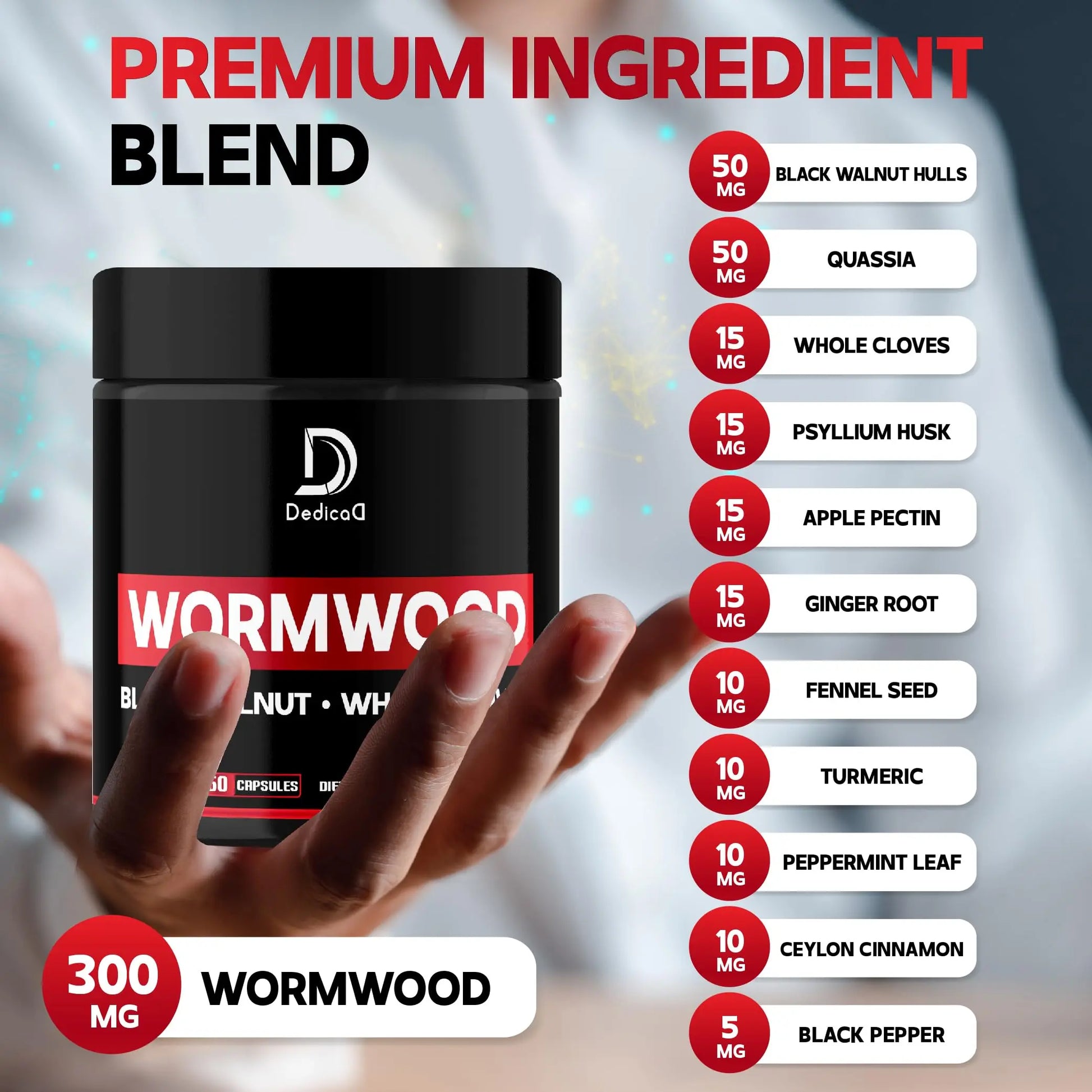 DEDICAD Wormwood Capsules - 12 Herbs Blended Black Walnut, Cloves, Ginger, Turmeric, Cinnamon, Apple, Quassia - 2 Packs 50 Capsules DEDICAD Au supplements