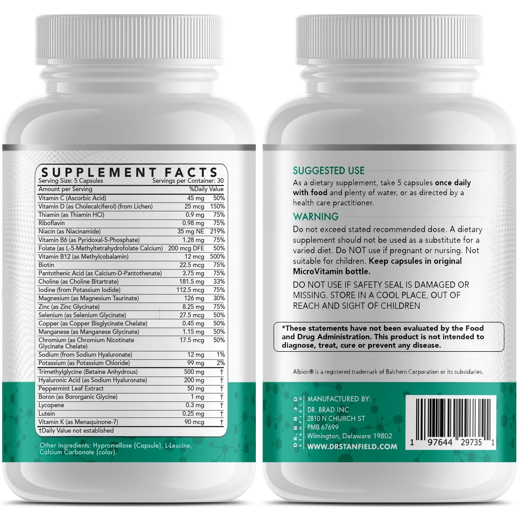 Dr Brad Stanfield Daily Low Dose MultiVitamin & Mineral for Men & Women to Support Cognitive Performance & Memory + Hyaluronic Acid for Skin Health Dr Brad Stanfield Au supplements