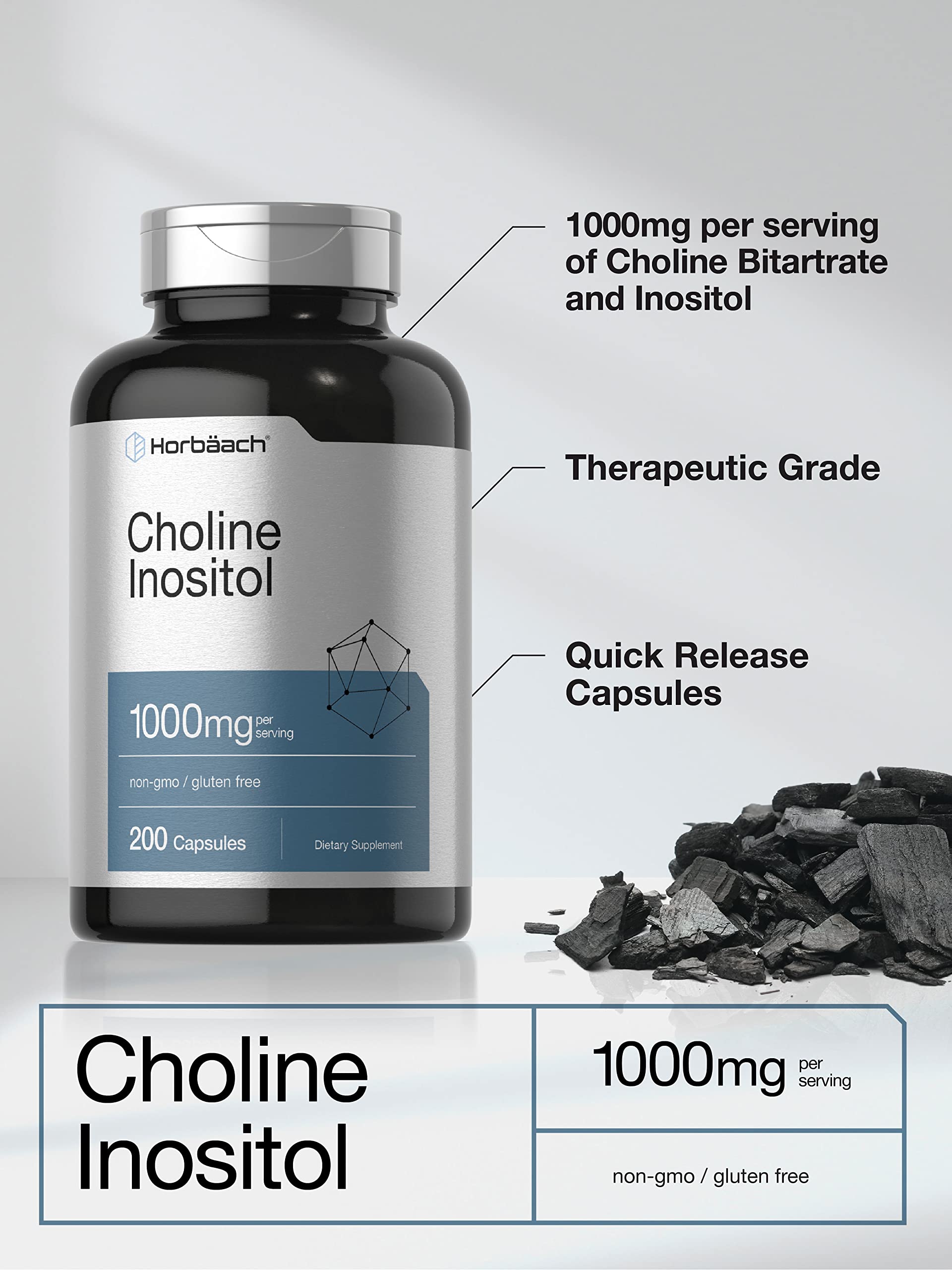 Choline Inositol 1000mg Supplement | 200 Capsules | Non-GMO, Gluten Free | by Horbaach Horbäach Au supplements