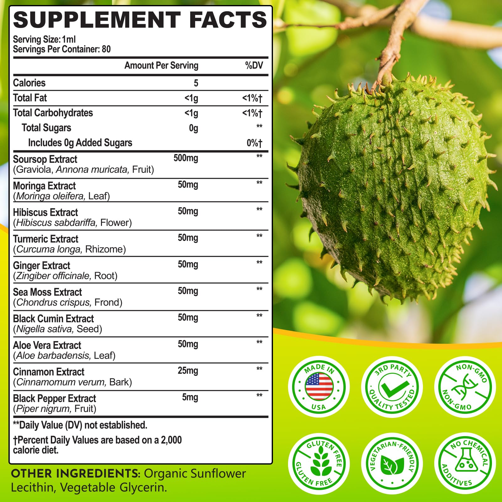 (80ML) Supplement Liquid Drops, 10 in 1 Soursop Multivitamin Drops with Leaf Extract & Sea Moss, for Cell Support & Regeneration, Immunity, Gut, Zzz, Skin & Antioxidant | 2.8 Fl Oz - 80 Days Supply Selicheal Au supplements