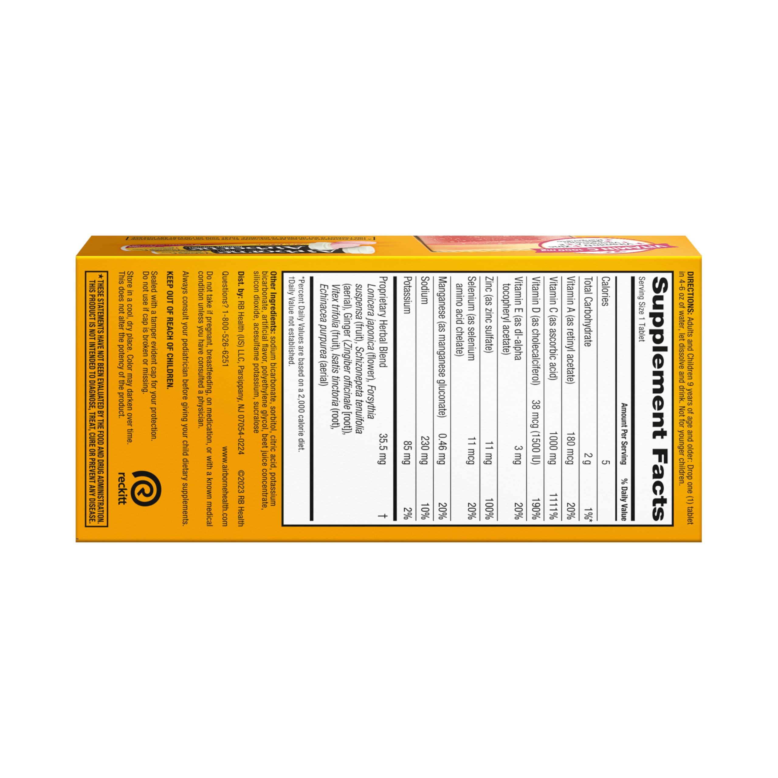 Vitamin C 1000mg (per serving) - Airborne Very Berry Effervescent Tablets (36 count in a box), Gluten-Free Immune Support Supplement, With Vitamins A C E, ZINC, Selenium, Echinacea & Ginger Airborne Au supplements