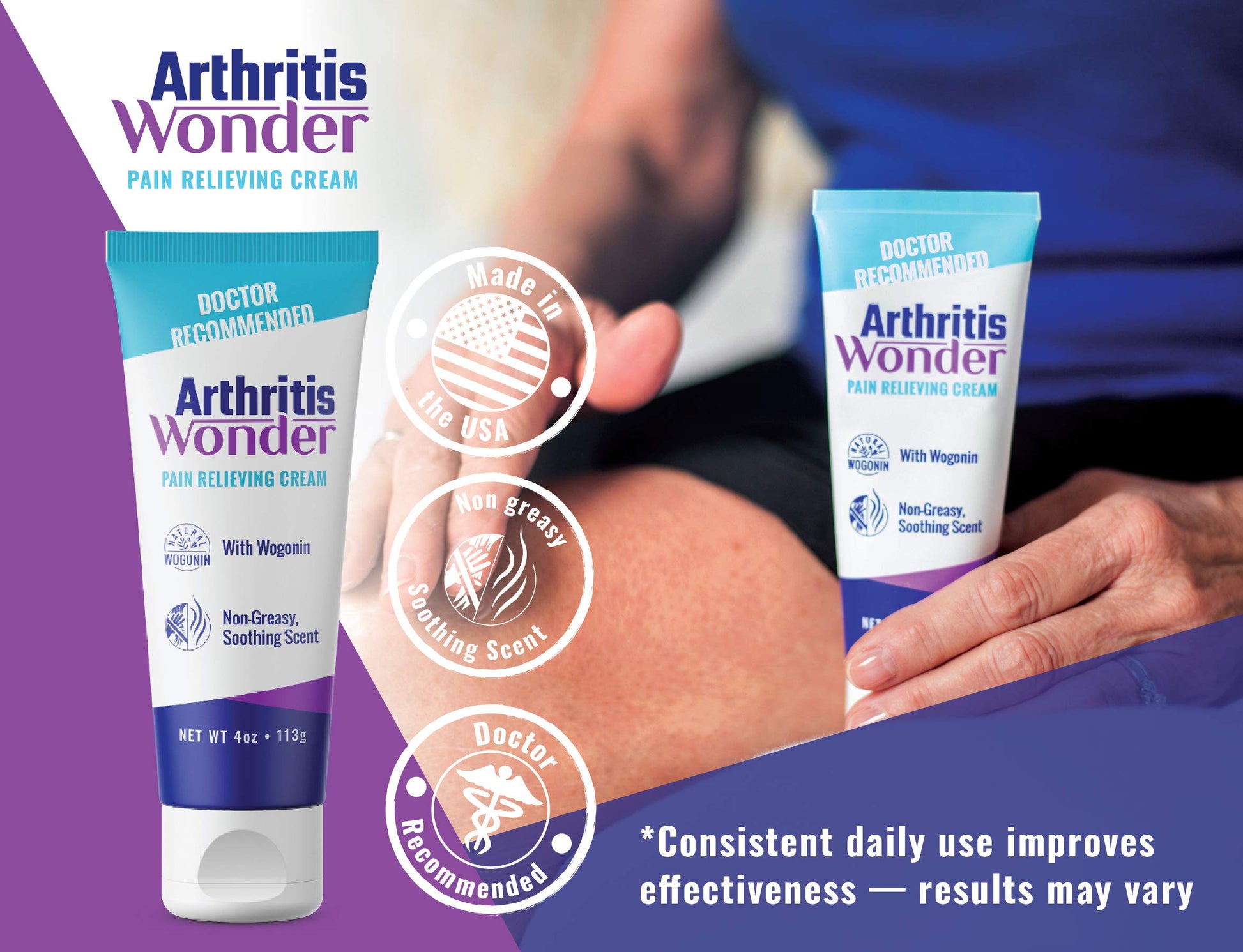 Arthritis Wonder Pain Relief Cream, 4 oz – Arthritis Pain Relief Cream for Hand, Knee, Foot and Wrist Joints – Fast-Acting, Deep Penetrating, Non-Greasy Formula with Natural Wogonin - 2 Pack Arthritis Wonder Au supplements
