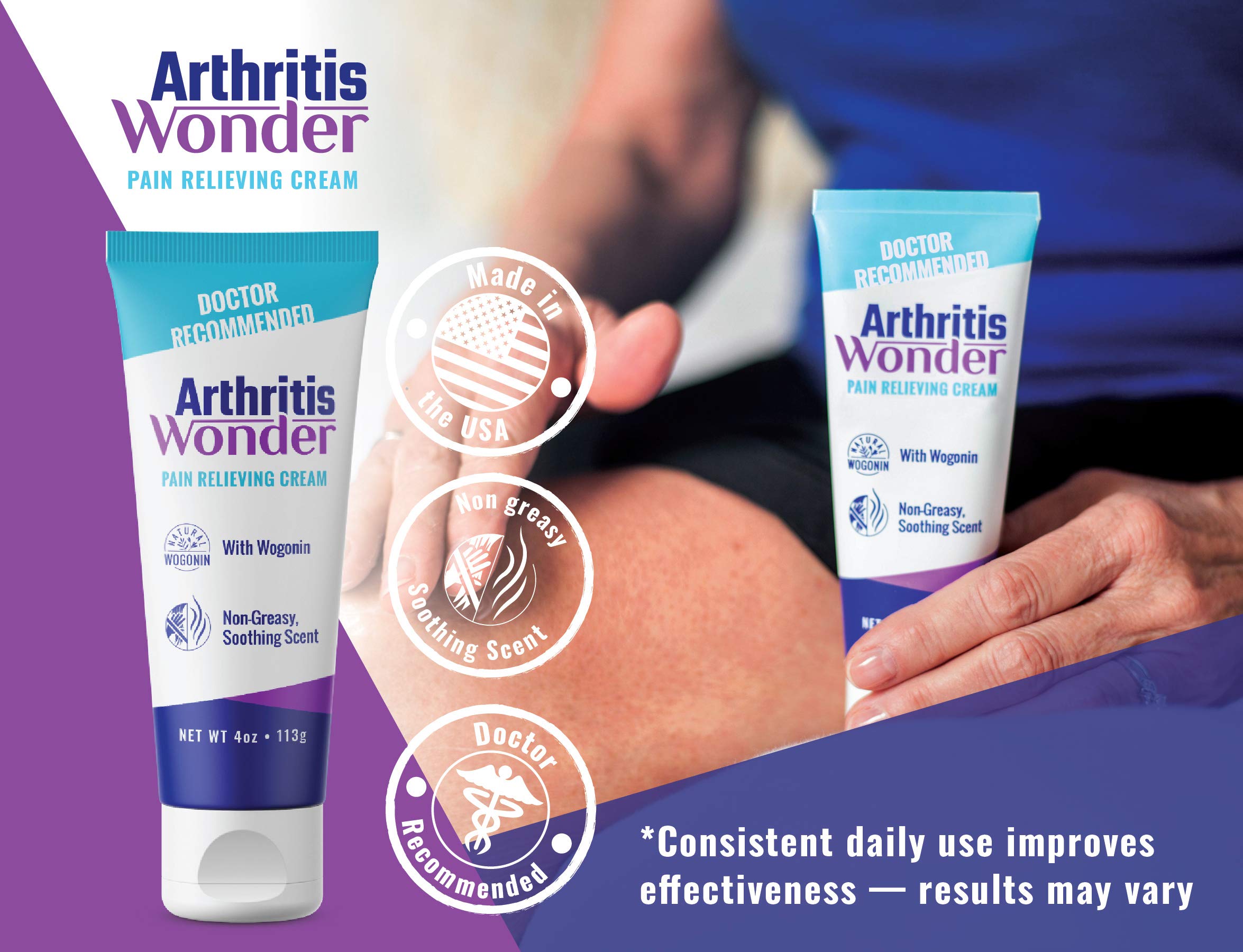 Arthritis Wonder Pain Relief Cream, 4 oz – Arthritis Pain Relief Cream for Hand, Knee, Foot and Wrist Joints – Fast-Acting, Deep Penetrating, Non-Greasy Formula with Natural Wogonin - 2 Pack Arthritis Wonder Au supplements