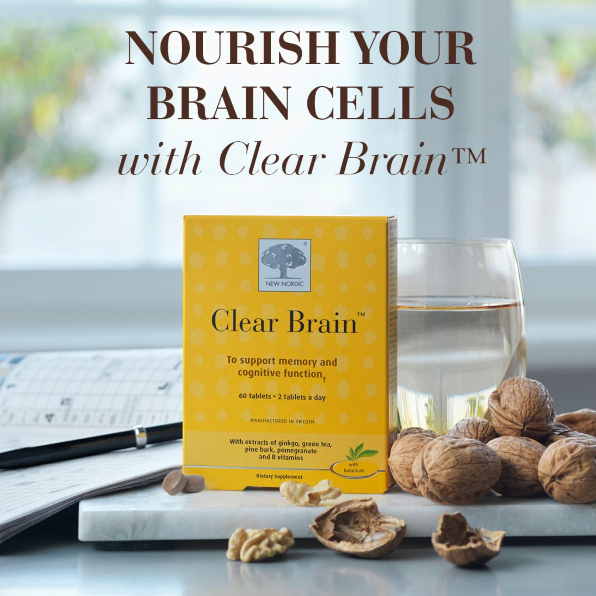 New Nordic Clear Brain Tablets, Supports Normal Cognitive Health and Memory, with Green Tea and Walnut, Swedish Made, 60 Count (Pack of 1) NEW NORDIC Au supplements