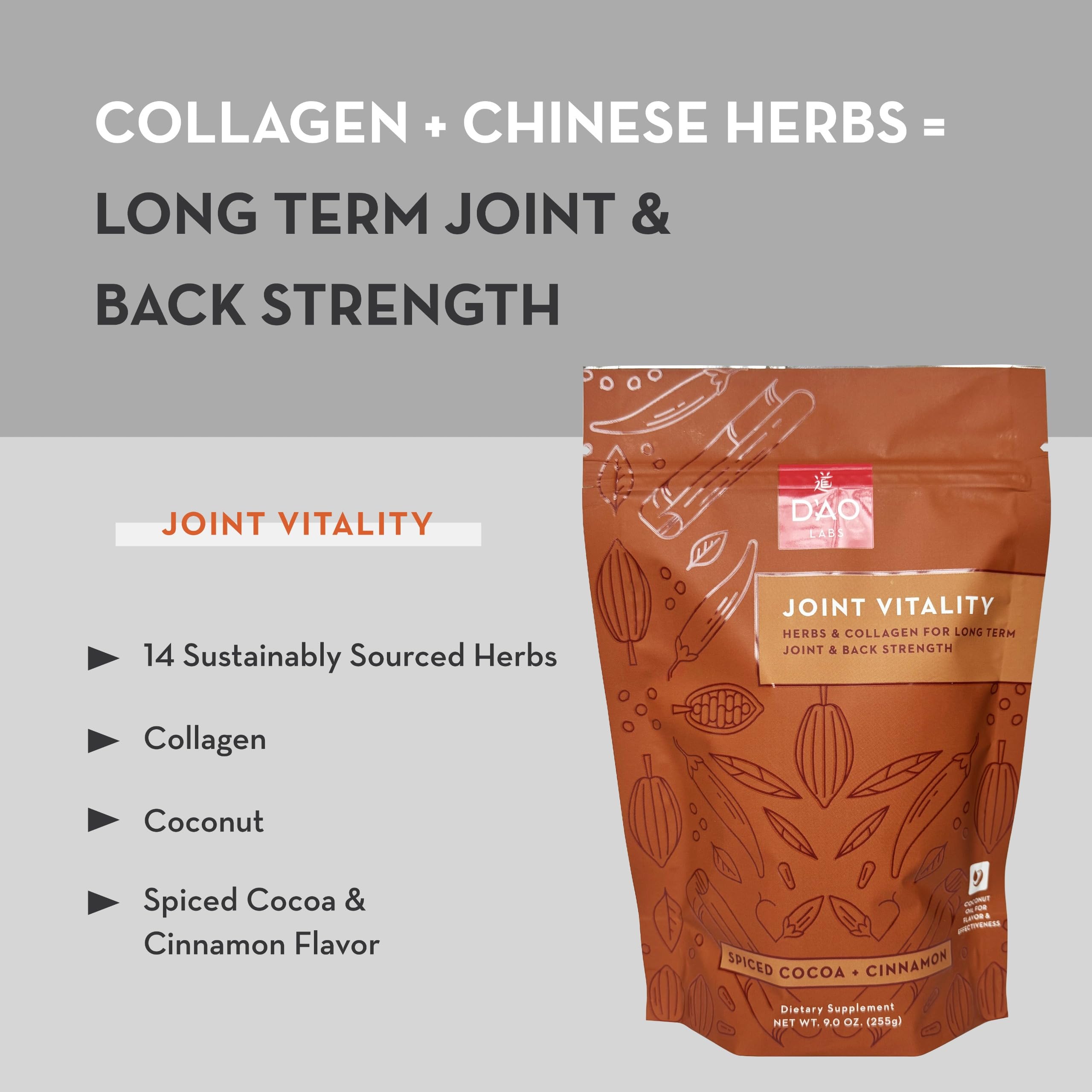 D'AO Labs Joint Vitality Powder - Joint Support - Du Huo Ji Shen Tang Traditional Chinese Herbal - Increased Mobility & Flexibility - Spiced Cocoa & Cinnamon Flavor - 15 Servings DAO Labs Au supplements