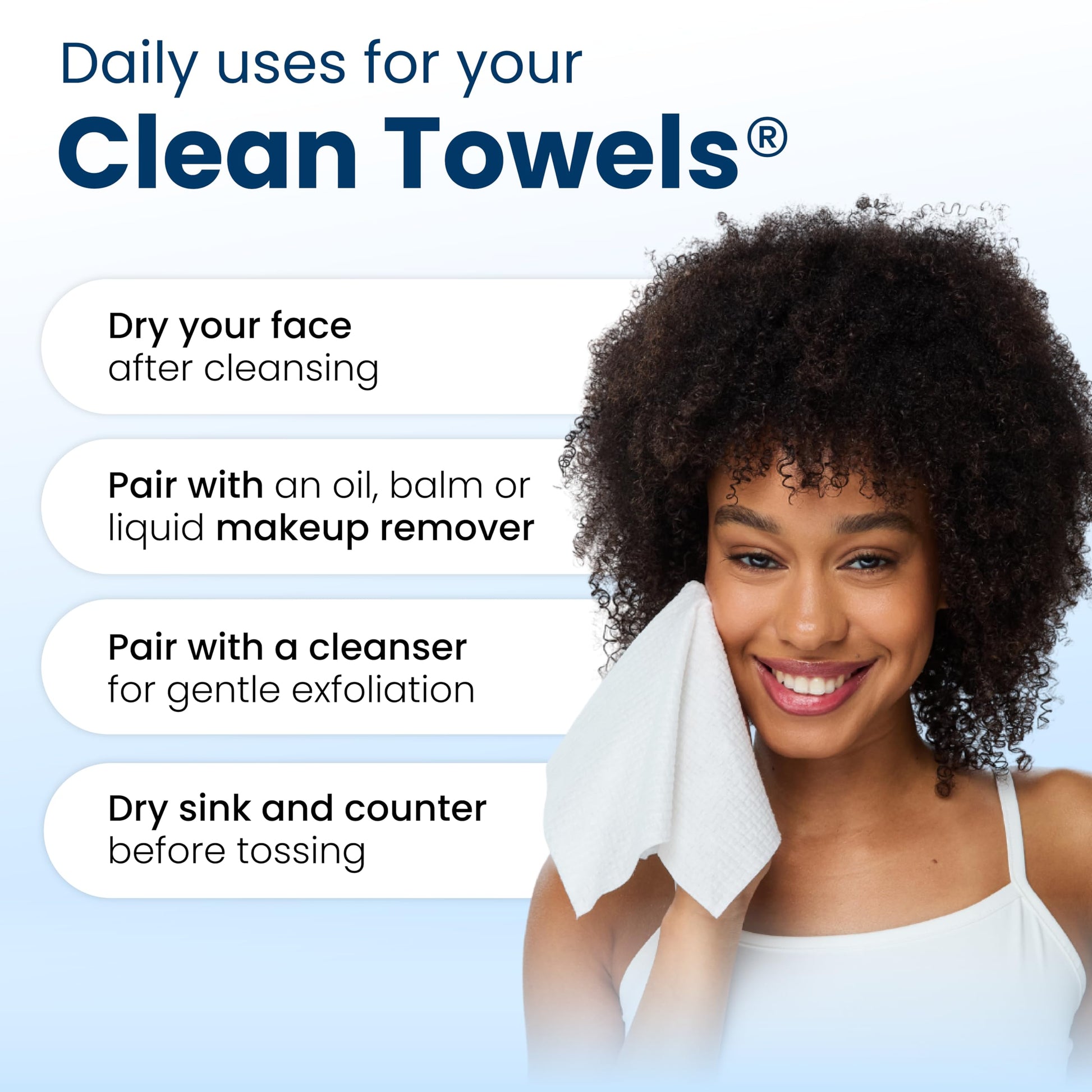 Clean Skin Club Clean Towels XL®, 100% USDA Biobased Face Towel, Disposable Face Towelette, Eczema Association Accepted, Makeup Remover Dry Wipes, Ultra Soft, 1 Pack, 50 Ct CLEAN SKIN CLUB Au supplements
