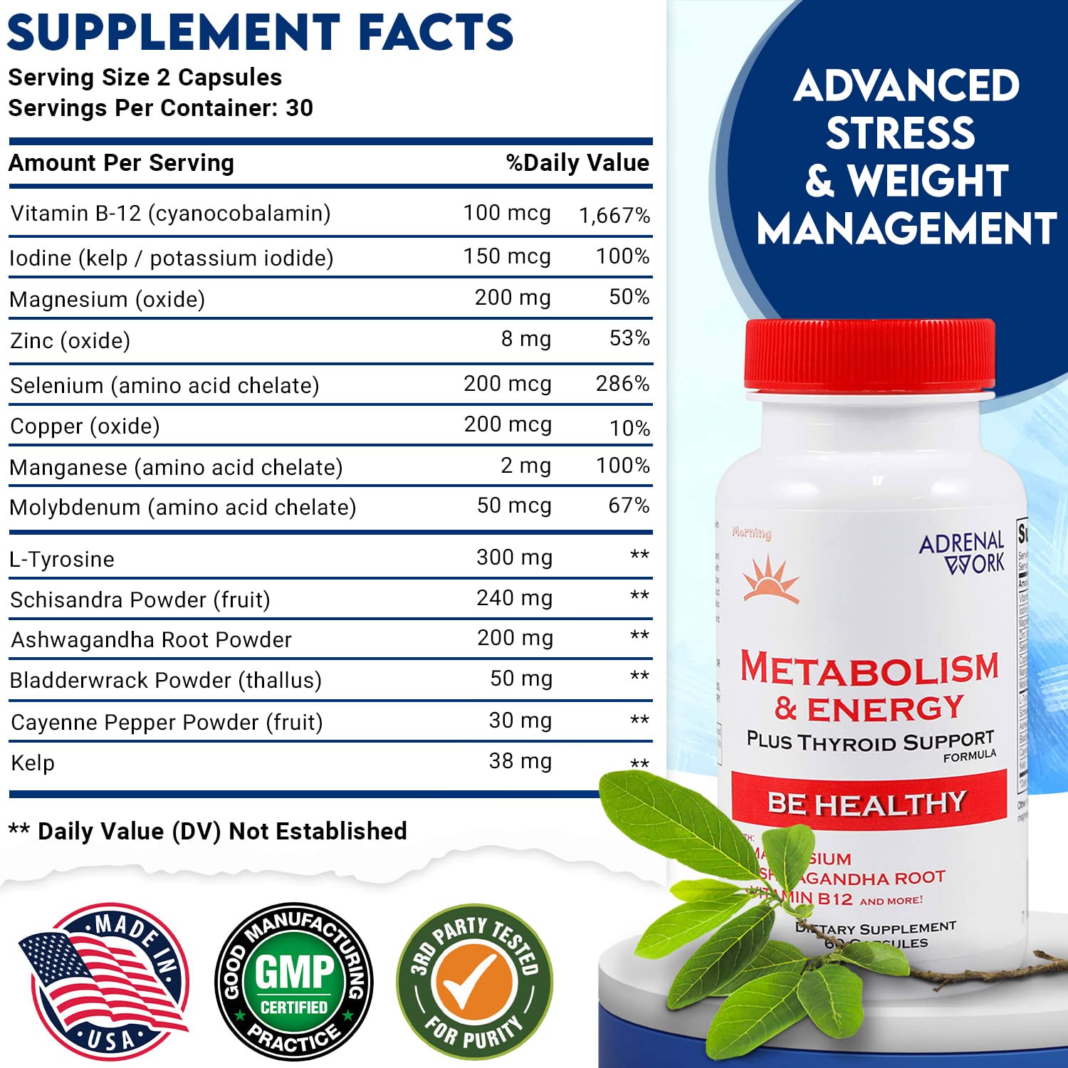 Adrenalwork Adrenal Support Supplement - Organic Ashwagandha Capsules for Stress Relief, Calm Energy & Focus - Adaptogen Blend with Rhodiola & Holy Basil - Men & Women - 60 Capsules Adrenalwork Au supplements